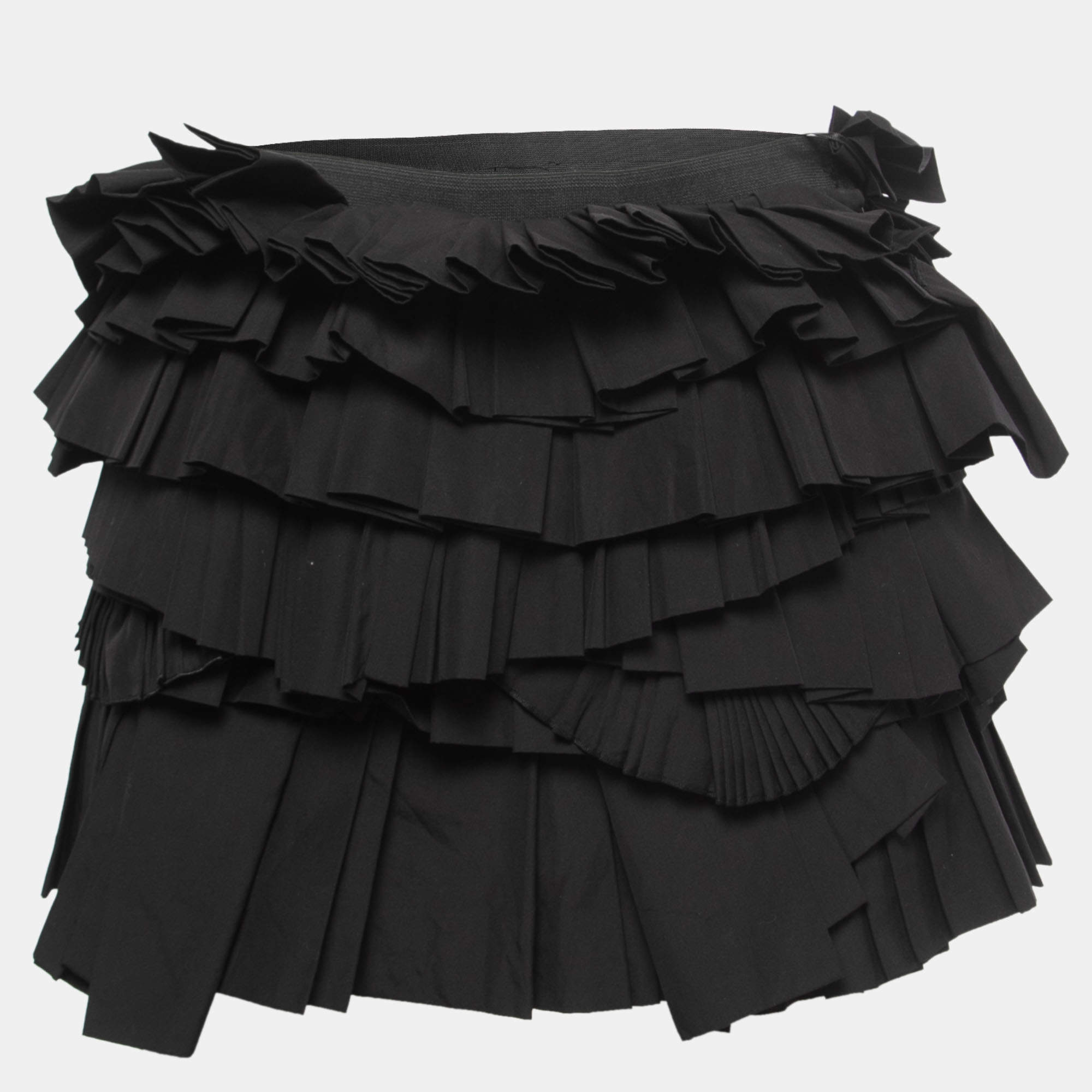 Pre Owned Givenchy Black Ruffled Cotton Mini Skirt S