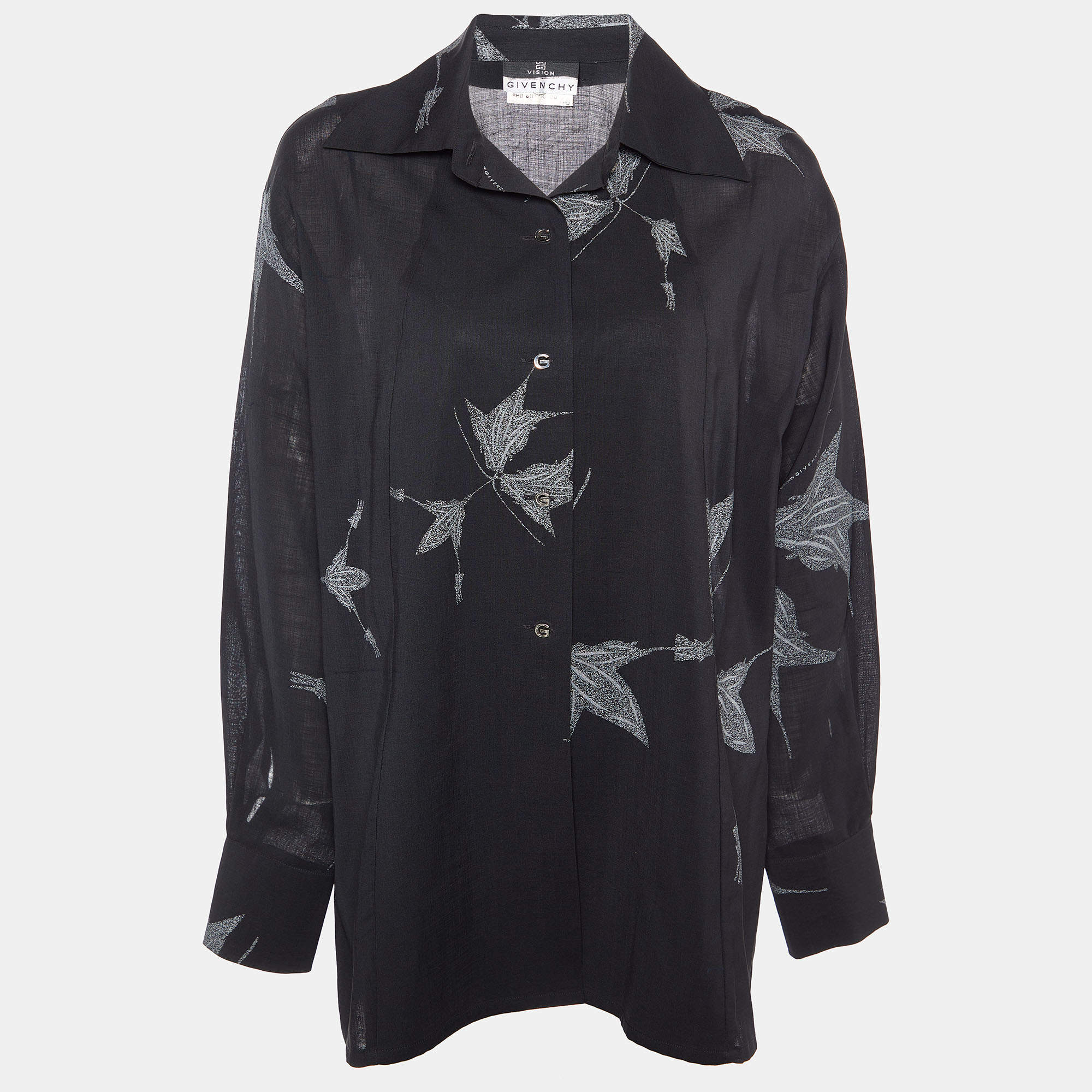 Givenchy Vision Black Printed Wool Button Front Shirt XL
