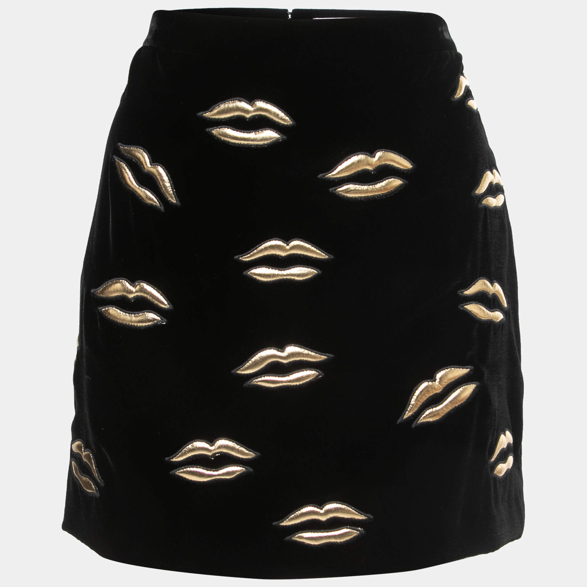 Givenchy Black Velvet Lip Appliqued Mini Skirt L