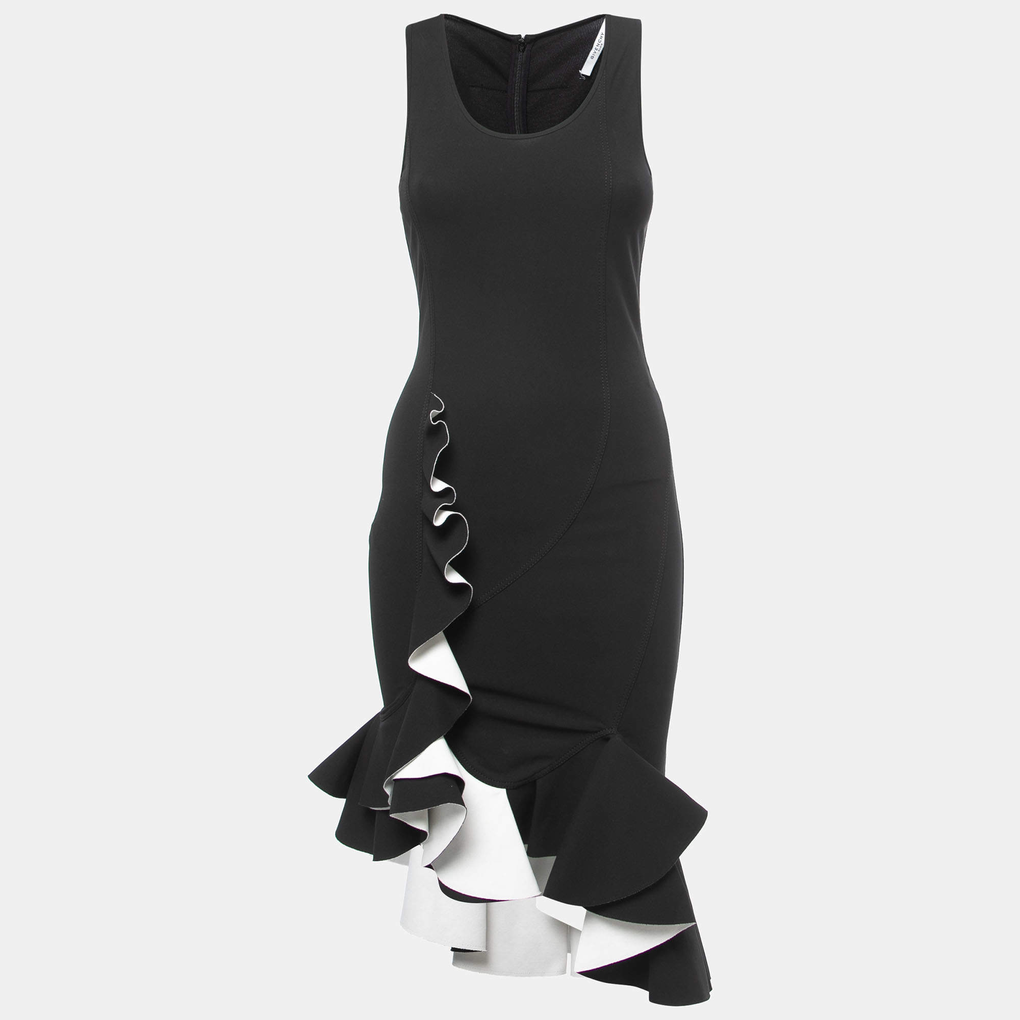 Pre Owned Givenchy Black Knit Sleeveless Ruffled Midi Dress S