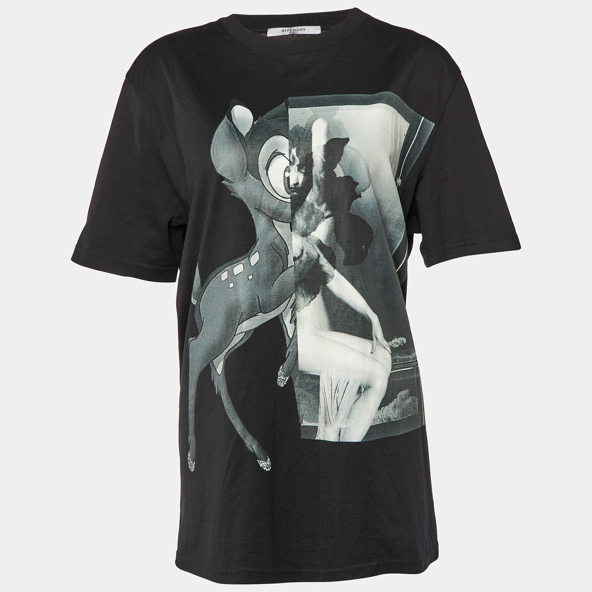 Pre Owned Givenchy Black Bambi Printed Cotton Knit Oversized T-Shirt M