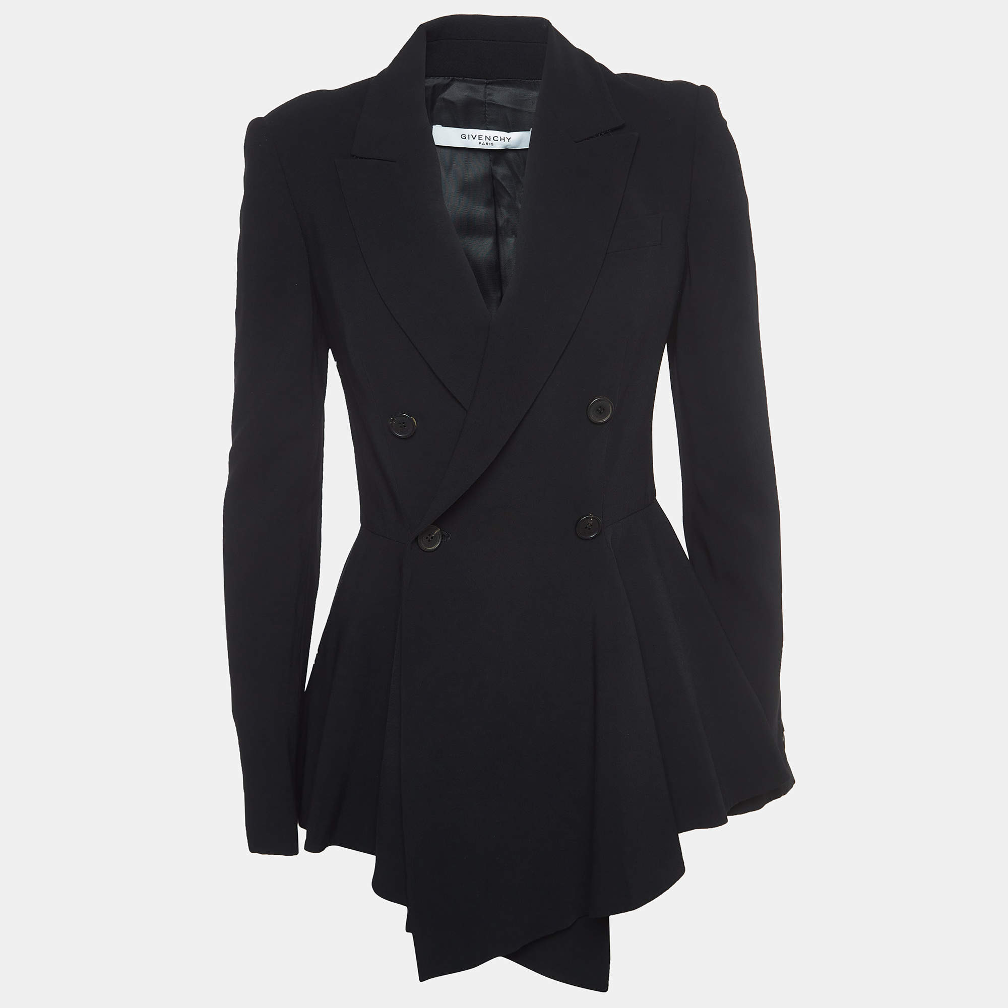 Pre Owned Givenchy Black Crepe Double Breasted Peplum Blazer M