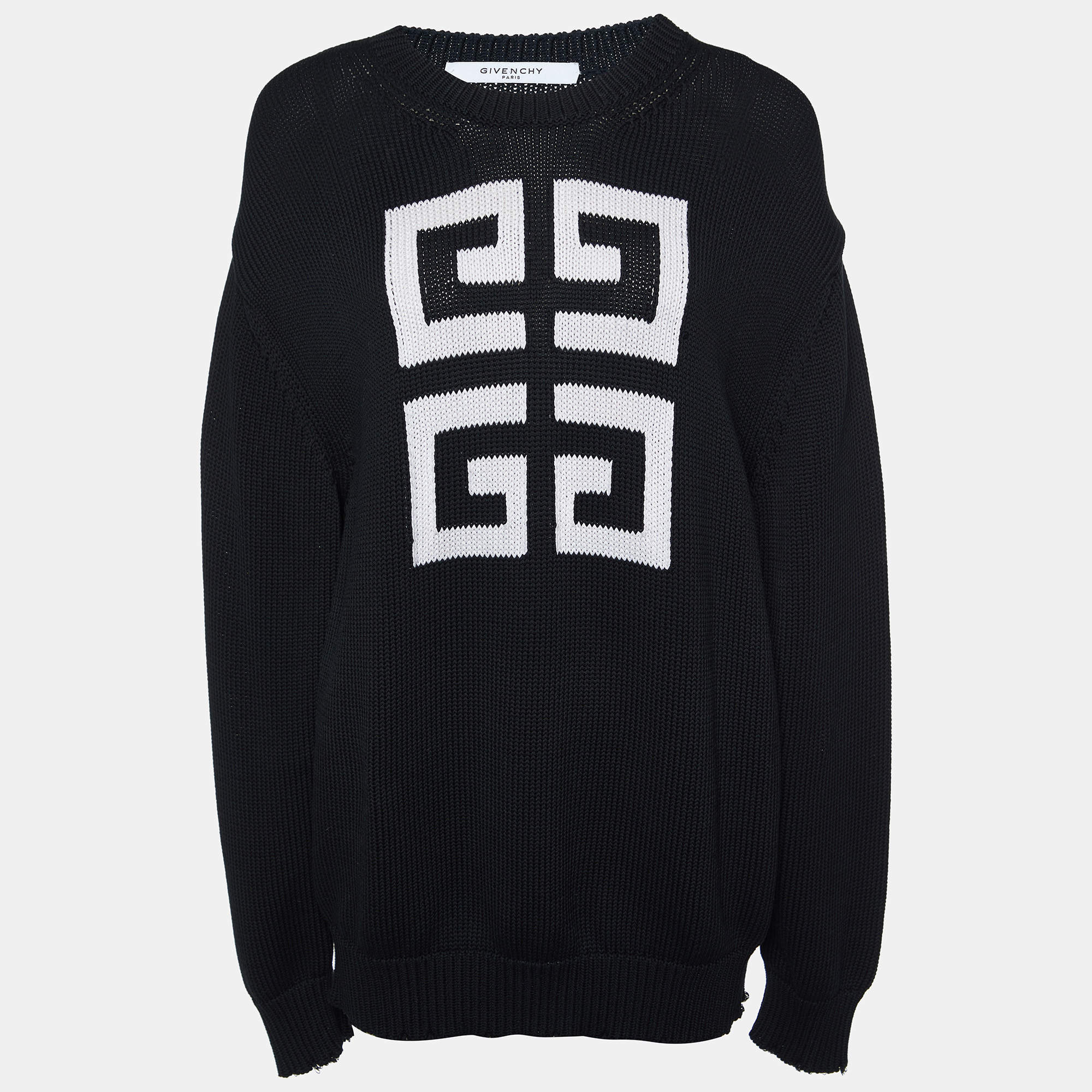 Pre Owned Givenchy Black 4G Logo Cotton Knit Crew Neck Jumper M