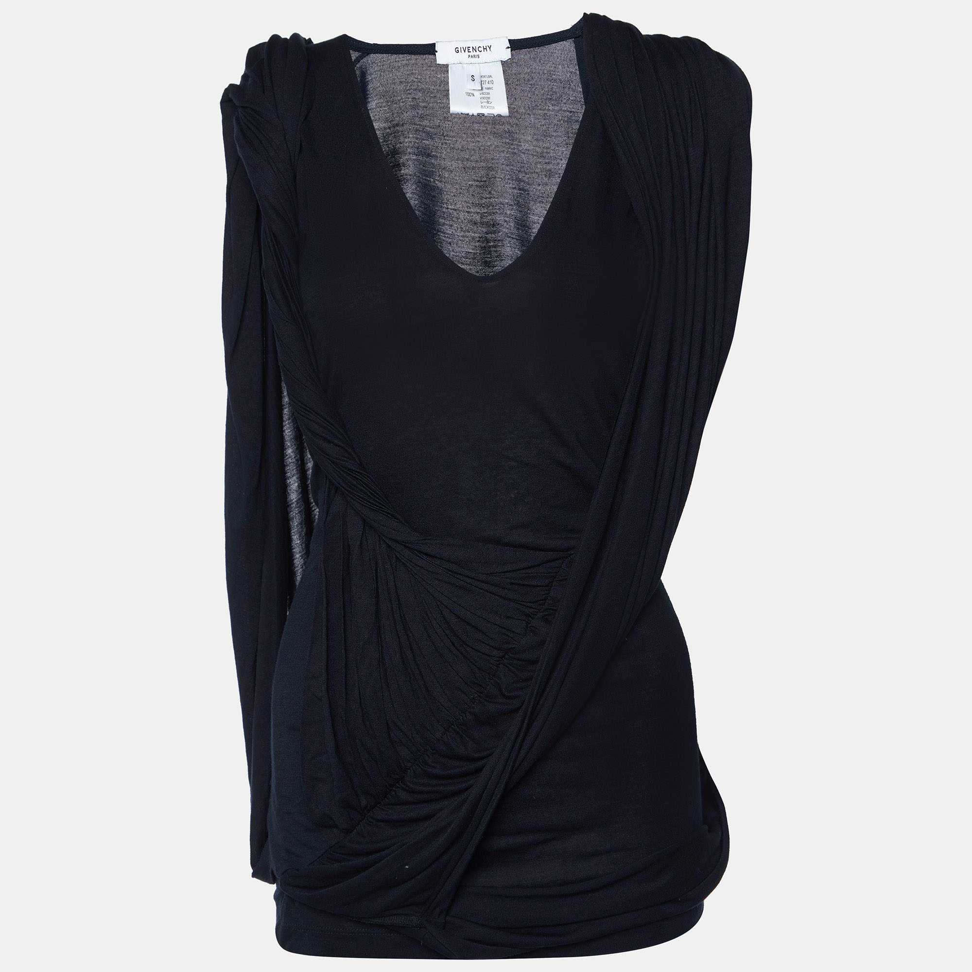 Pre Owned Givenchy Black Jersey Draped Sleeveless Top S