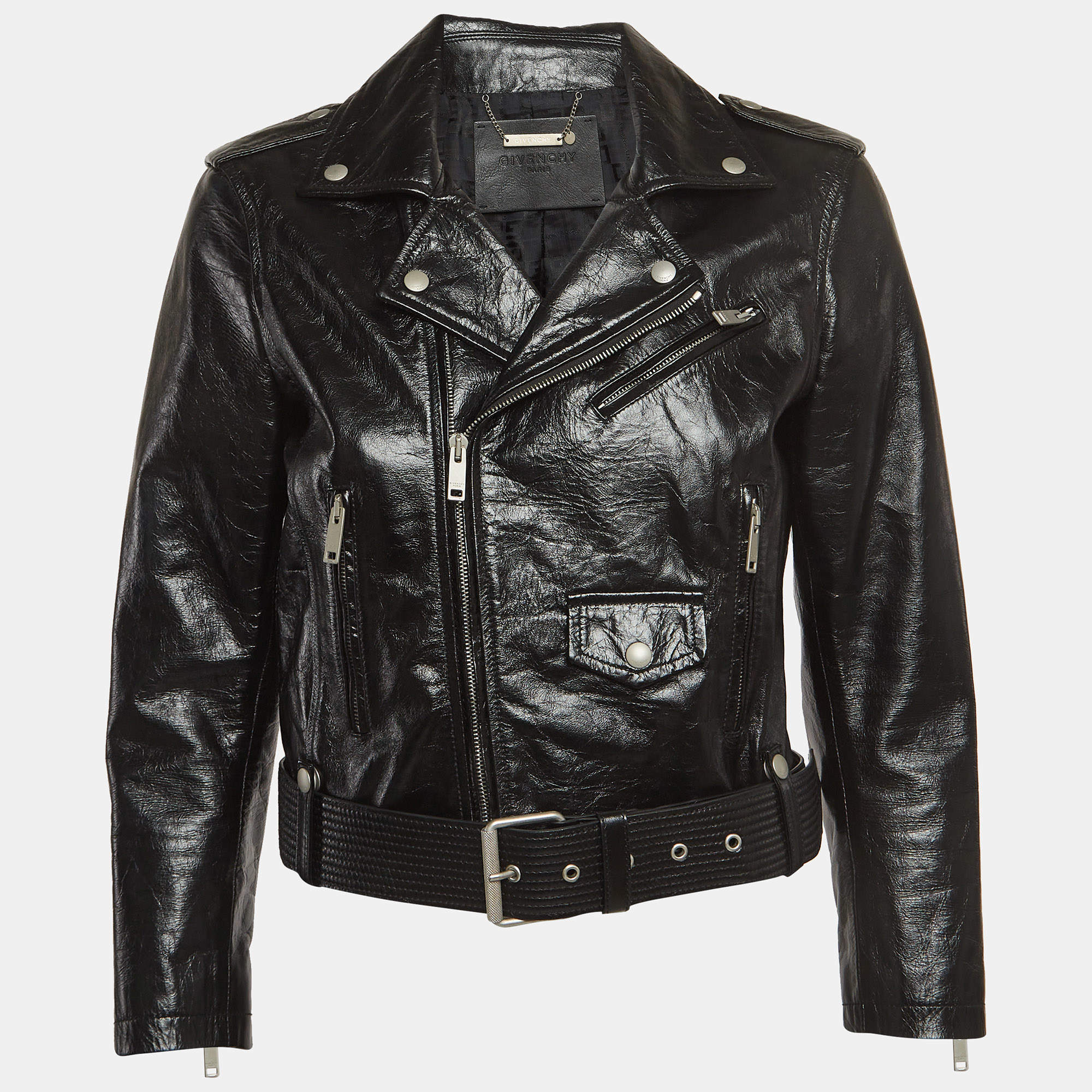 Pre Owned Givenchy Black Leather Belted Riders Jacket M