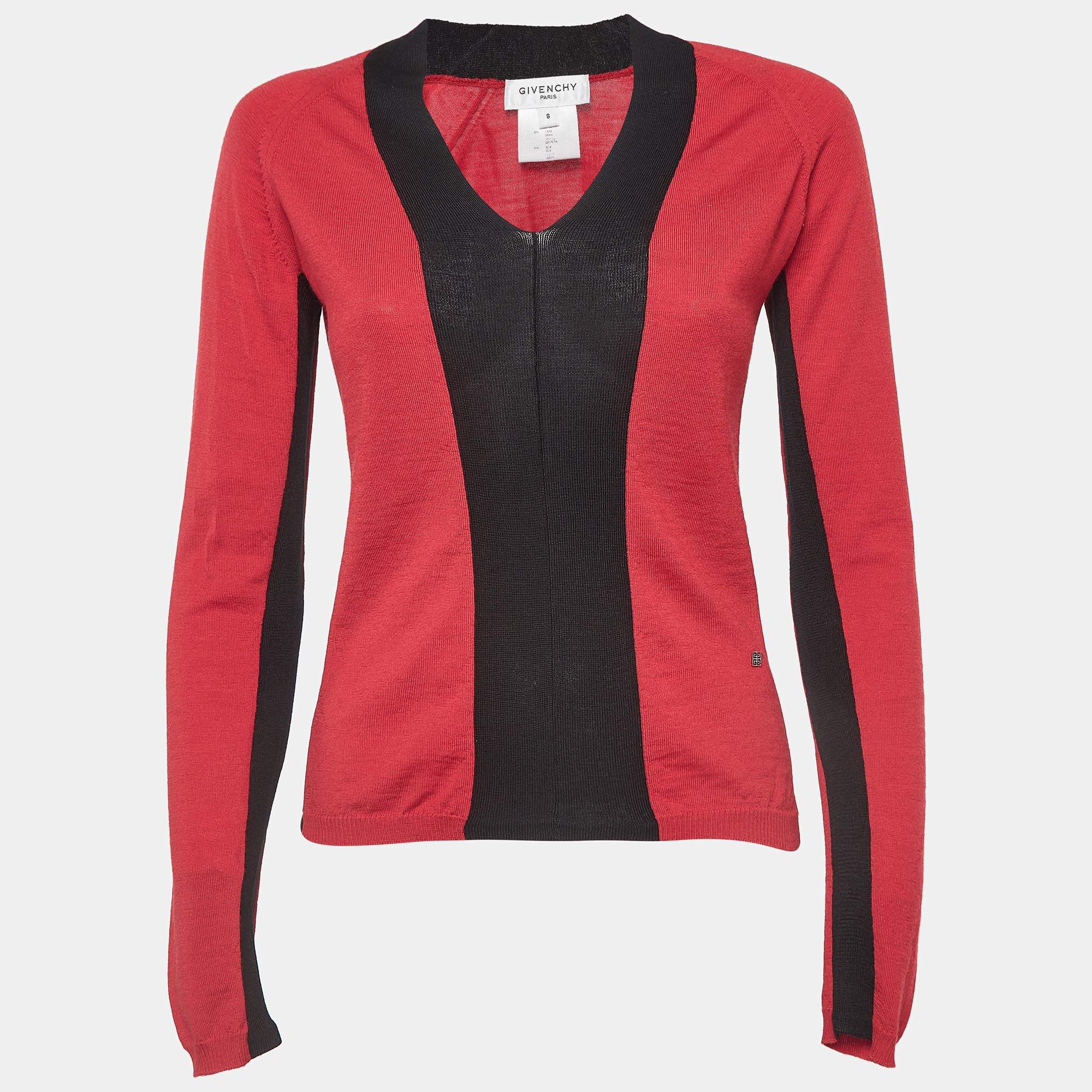Givenchy Red/Black Jersey Colorblock Sweatshirt S