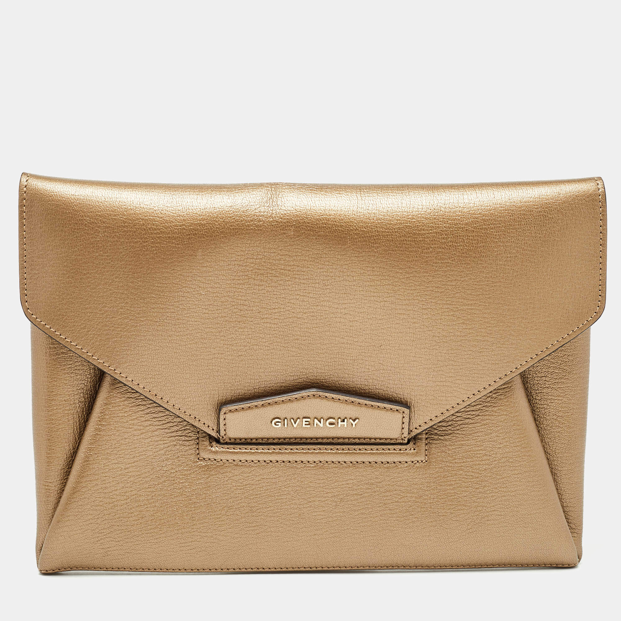 Givenchy Gold Leather Medium Antigona Envelope Clutch