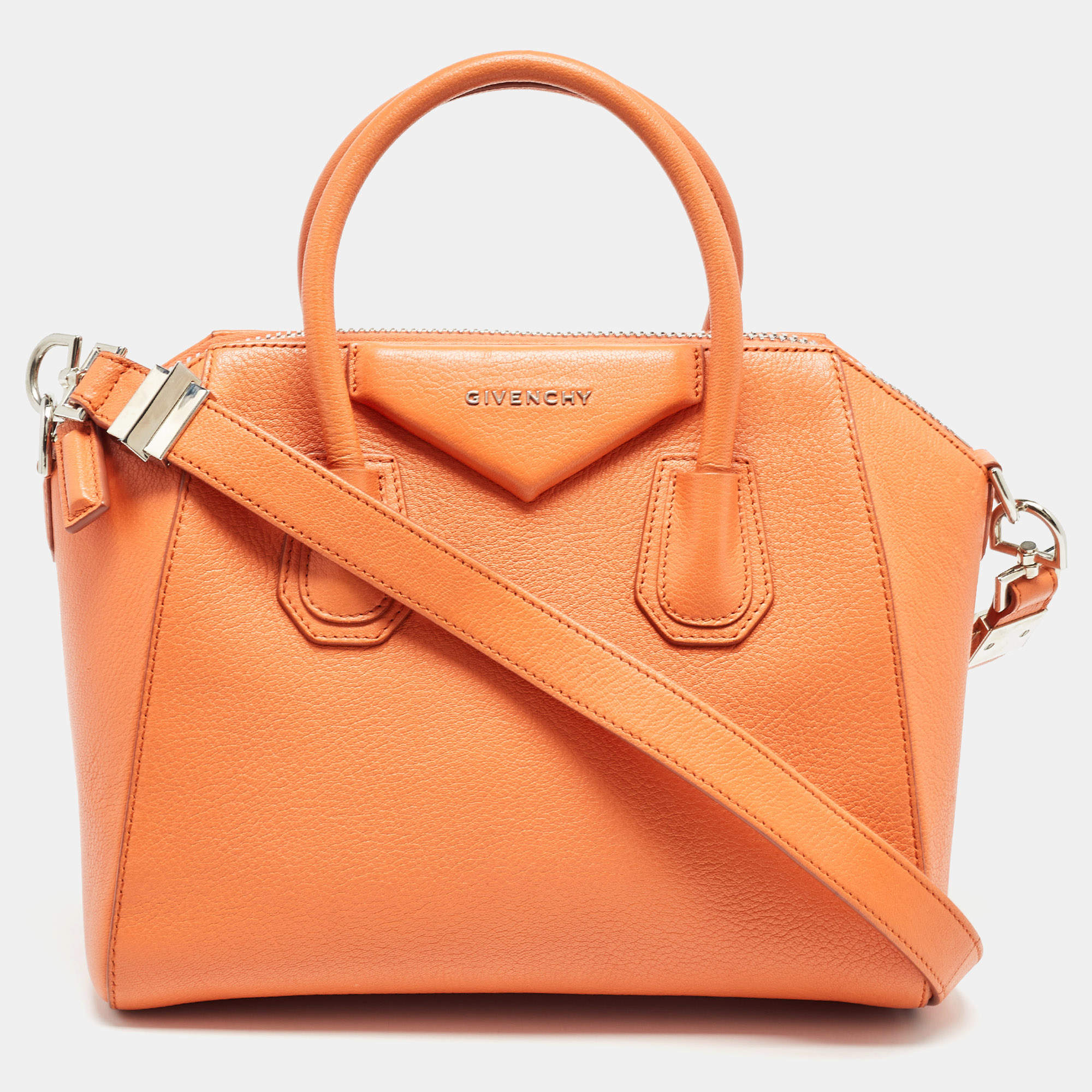 Givenchy Orange Leather Small Antigona Satchel