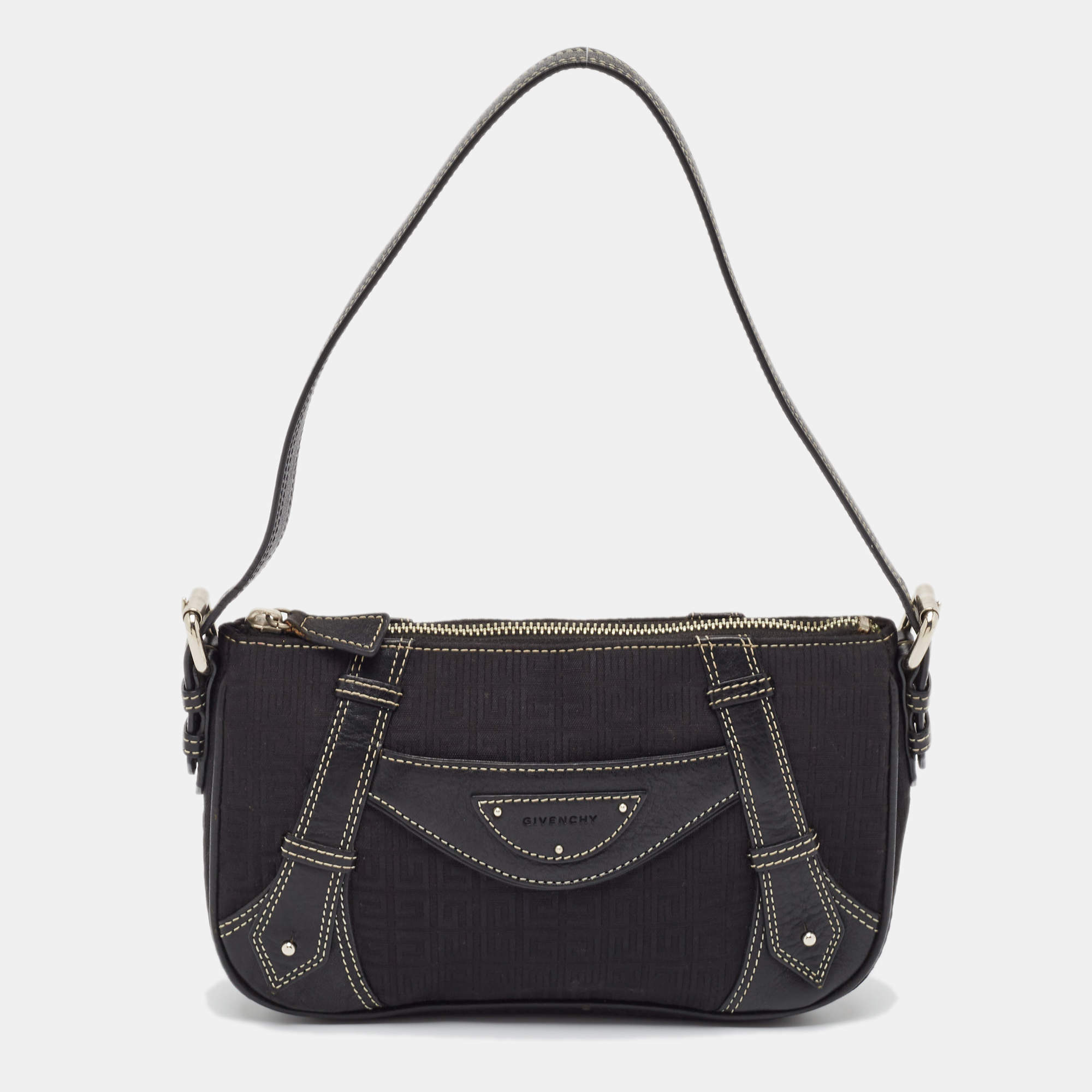 Pre Owned Givenchy Black Fabric and Leather Zip Hobo