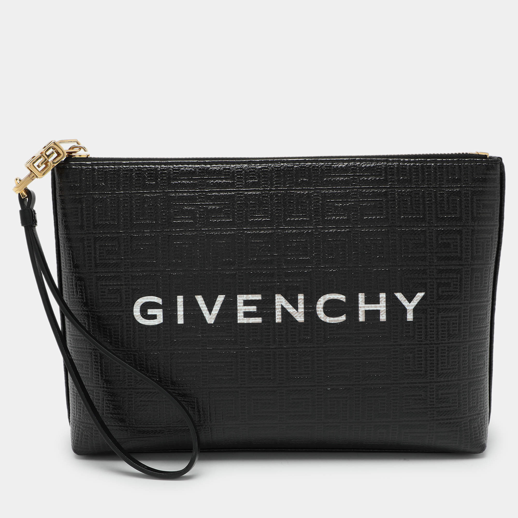 Givenchy Black Monogram Coated Canvas Logo Detail 4G Pouch
