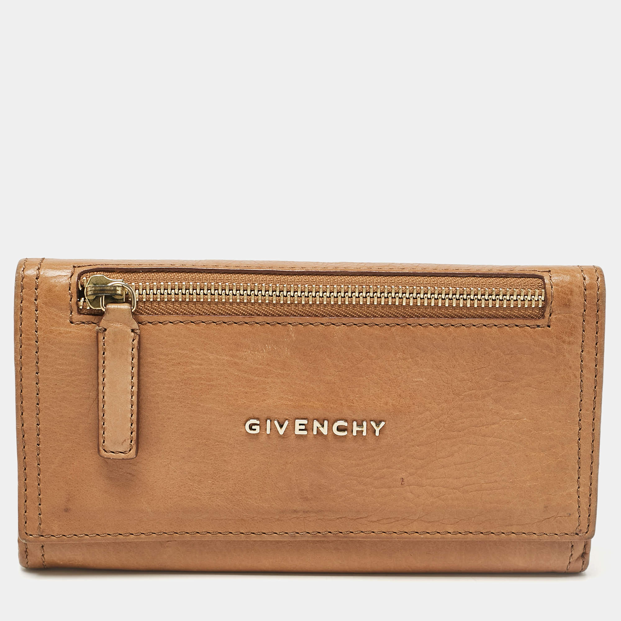 Givenchy Brown Leather Front Zip Continental Wallet