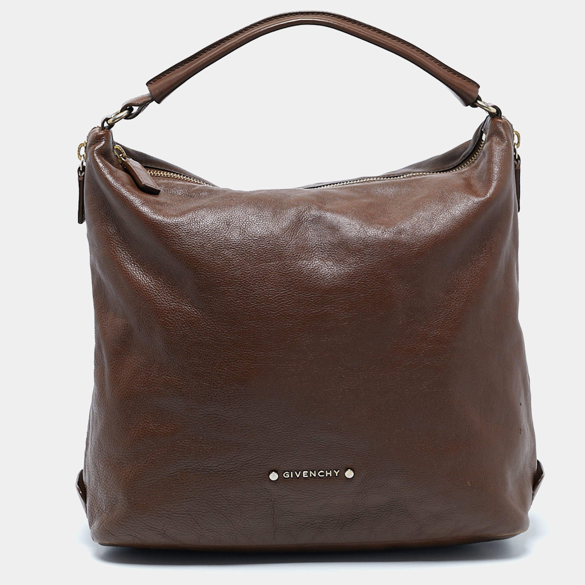 Pre Owned Givenchy Brown Leather Side Zip Hobo