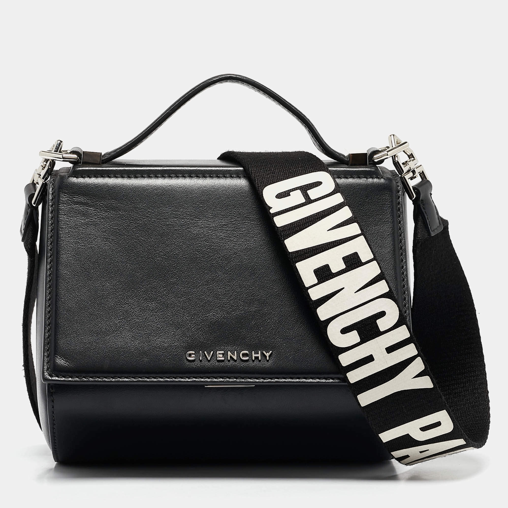 Pre Owned Givenchy Black Leather Mini Pandora Box Crossbody Bag