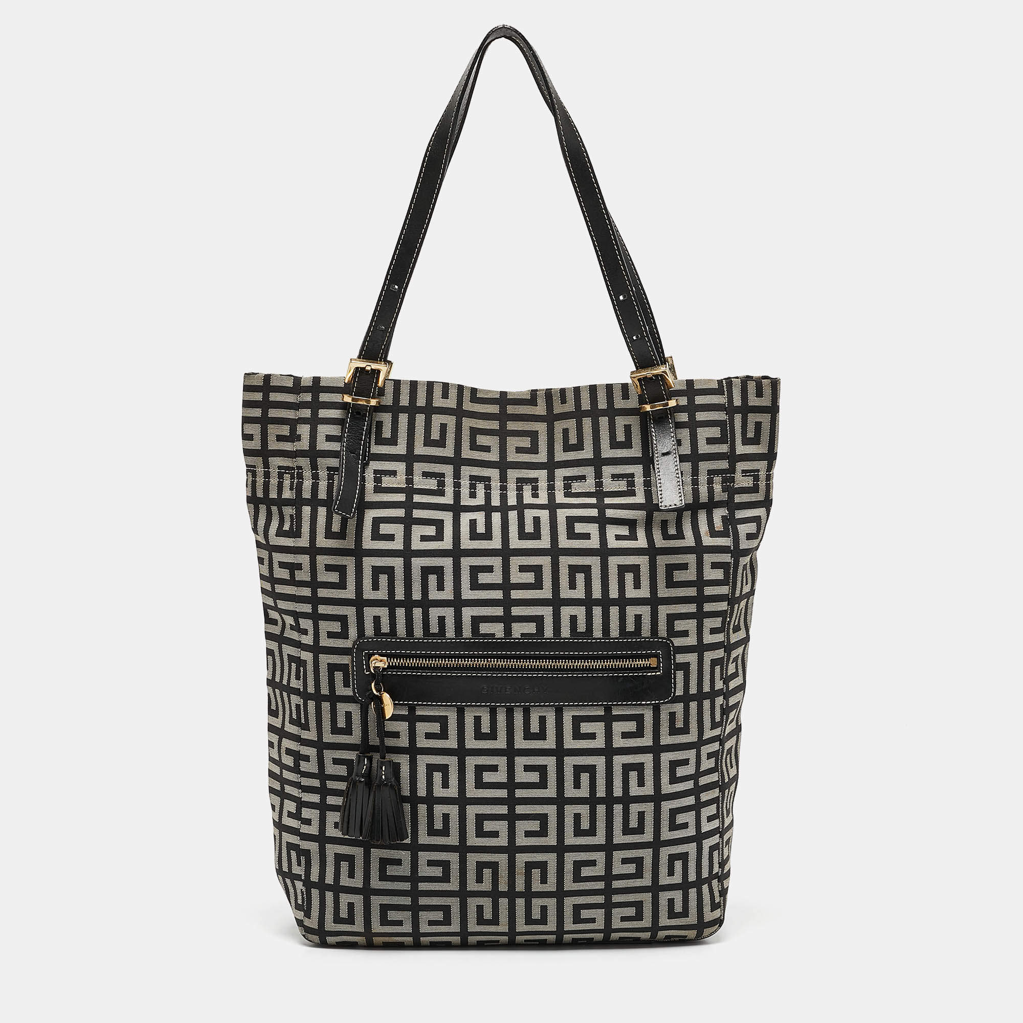 Givenchy Grey/Black Monogram Canvas and Leather Tassel Zip Tote