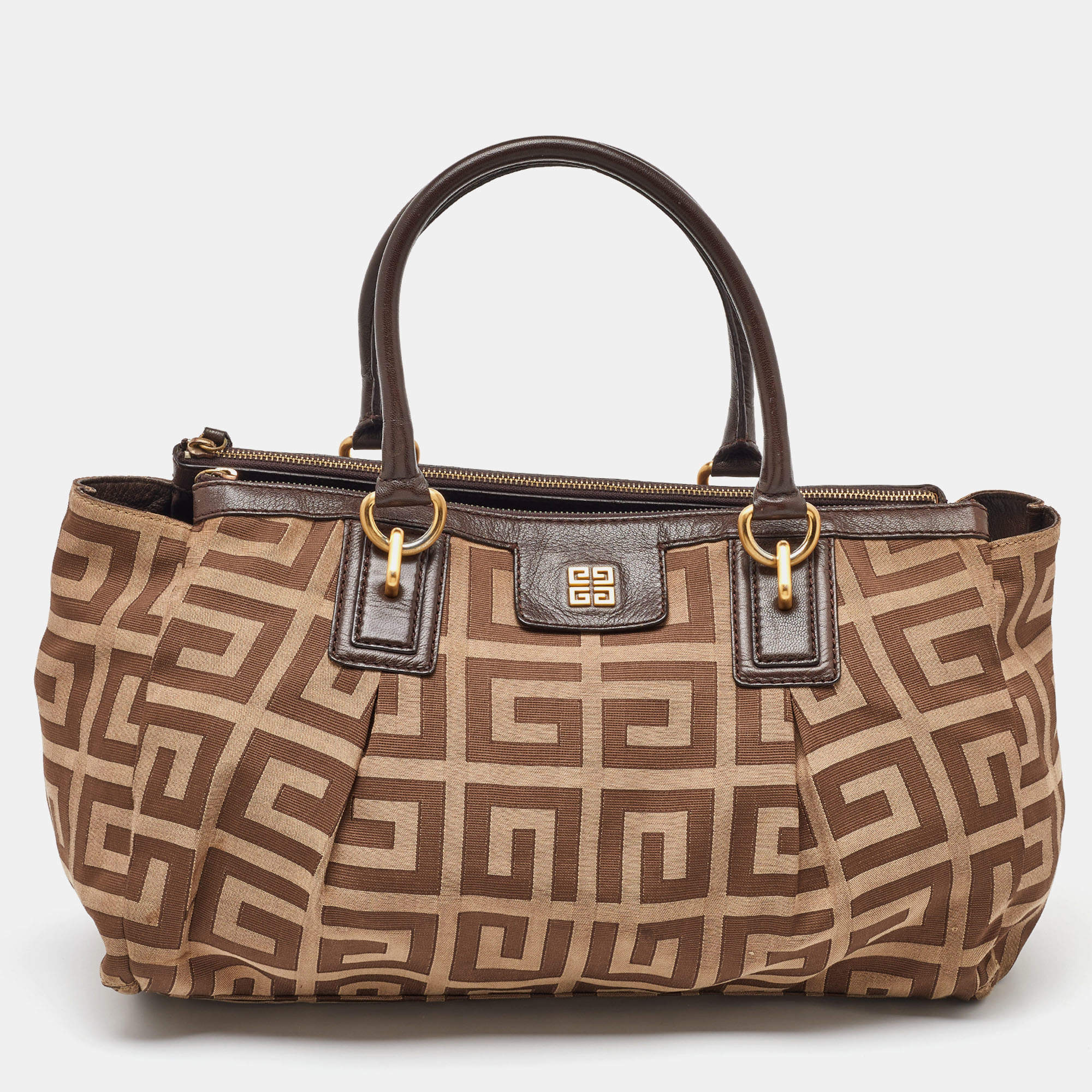 Givenchy Brown/Beige Monogram Canvas and Leather Double Zip Tote