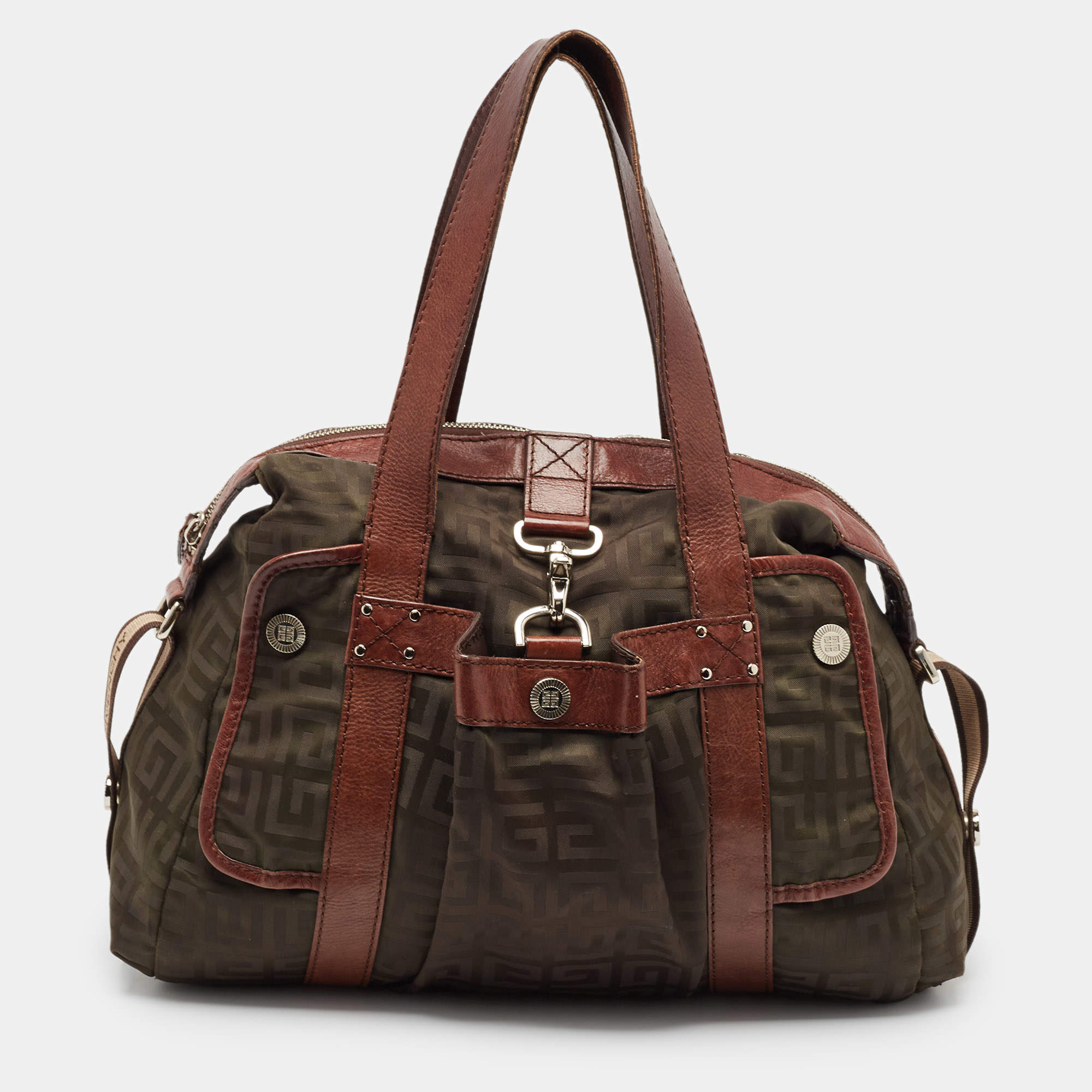 Givenchy Brown/Olive Green Monogram Nylon and Leather Shoulder Bag