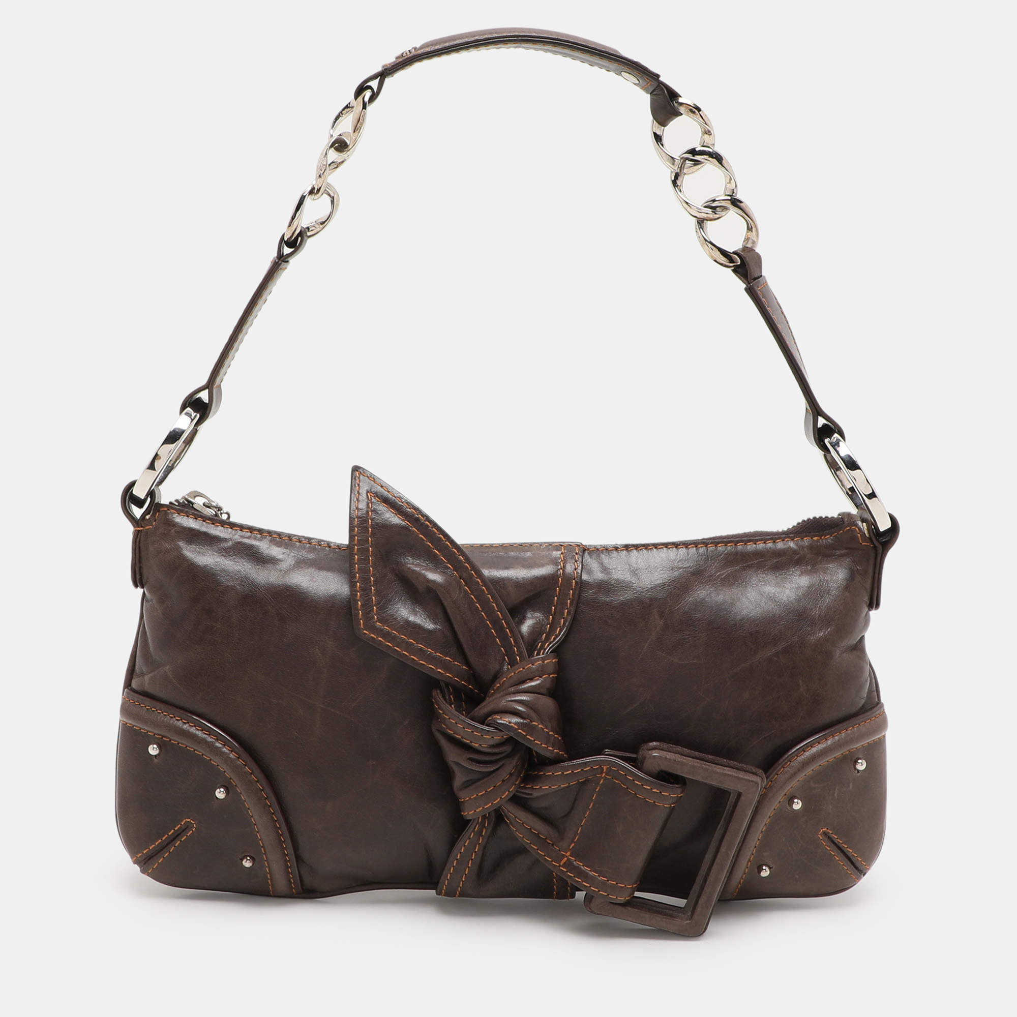 Givenchy Brown Leather Knot Detail Chain Shoulder Bag