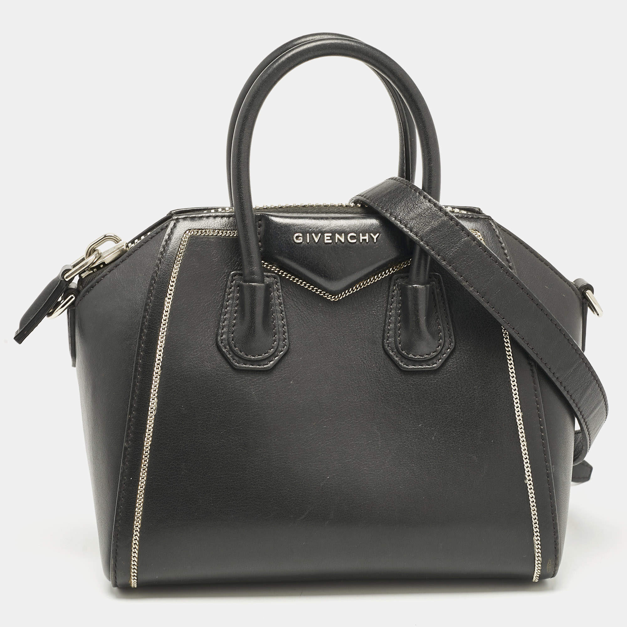 Givenchy Black Leather Mini Chain Embellished Antigona Satchel