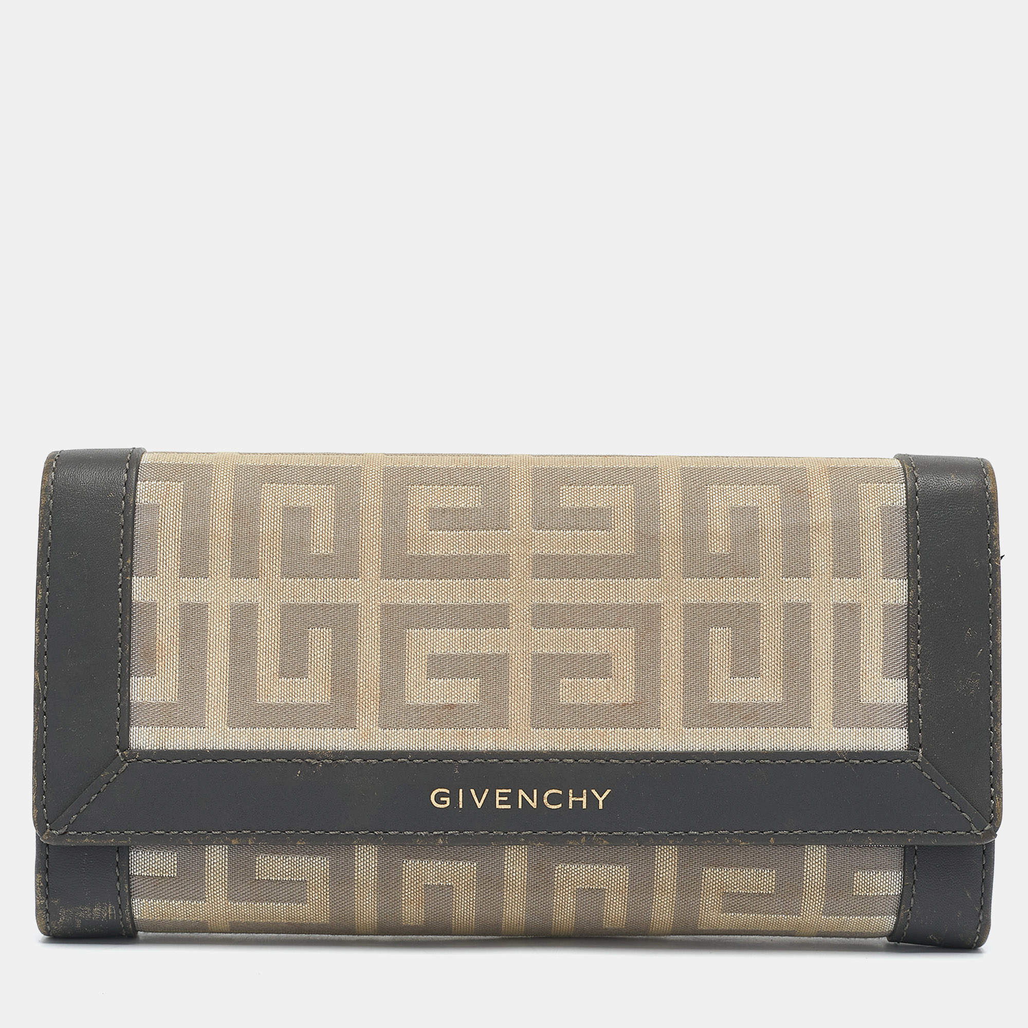 Givenchy Beige/Grey Monogram Canvas and Leather Continental Wallet
