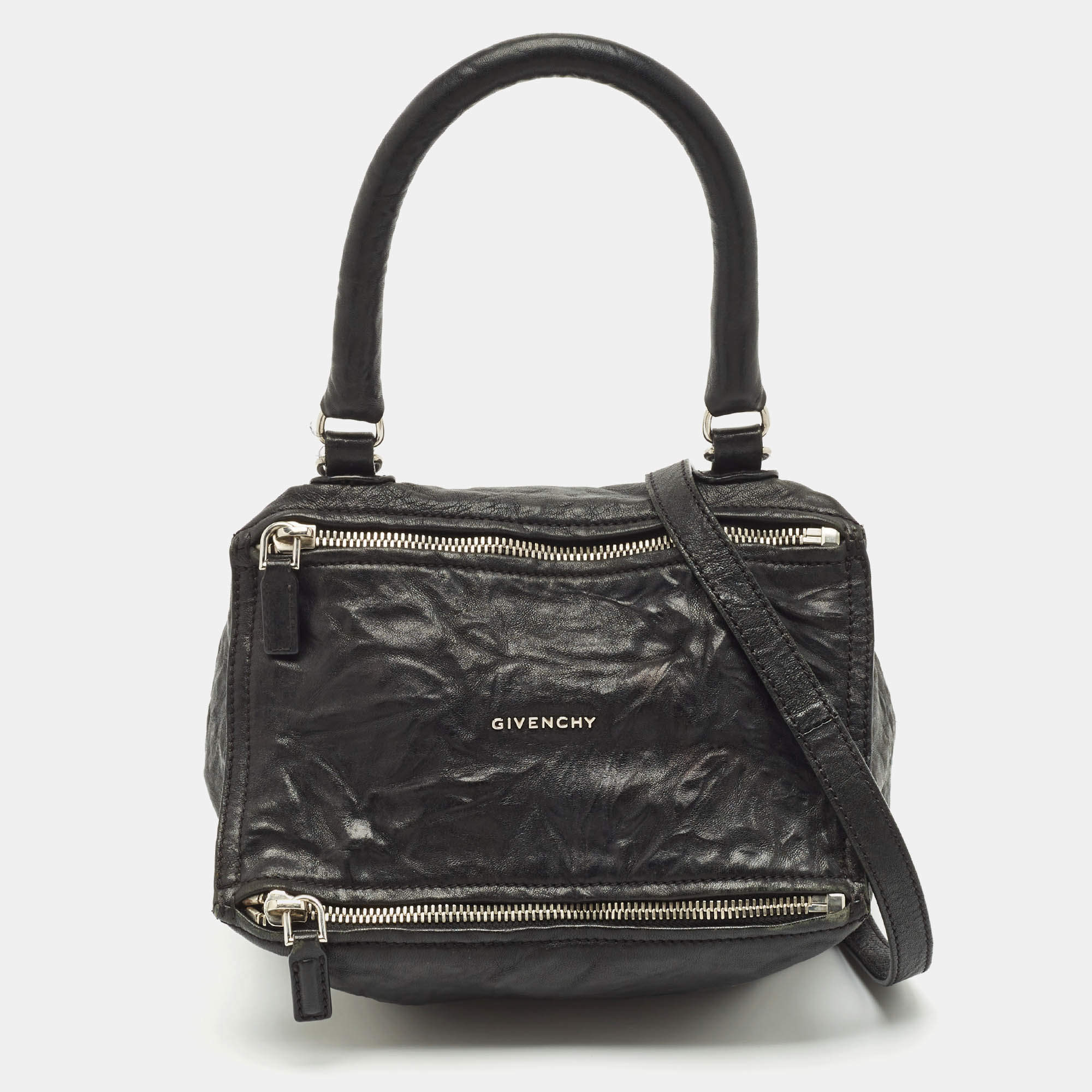 Givenchy Black Crinkled Leather Small Pandora Shoulder Bag