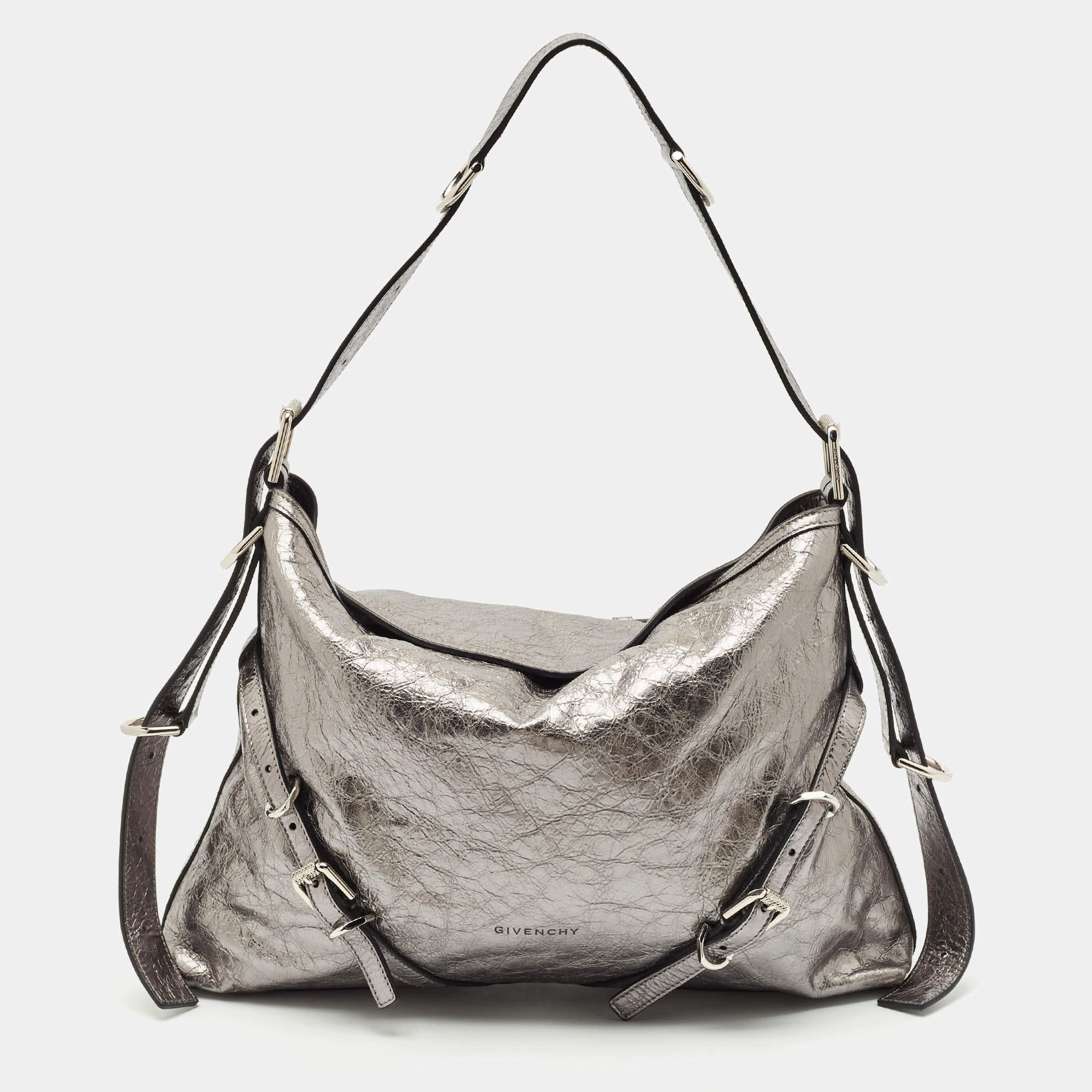 Pre Owned Givenchy Metallic Grey Leather Medium Corset Voyou Shoulder Bag