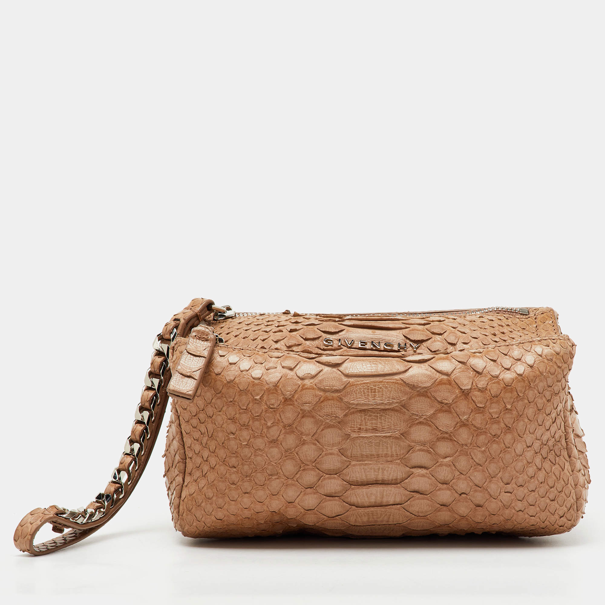 Givenchy Beige Python Leather Pandora Wristlet Clutch