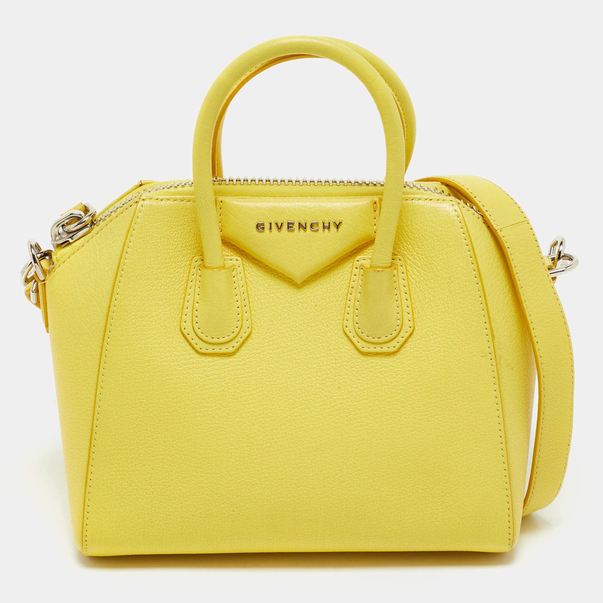 Pre Owned Givenchy Yellow Leather Mini Antigona Satchel