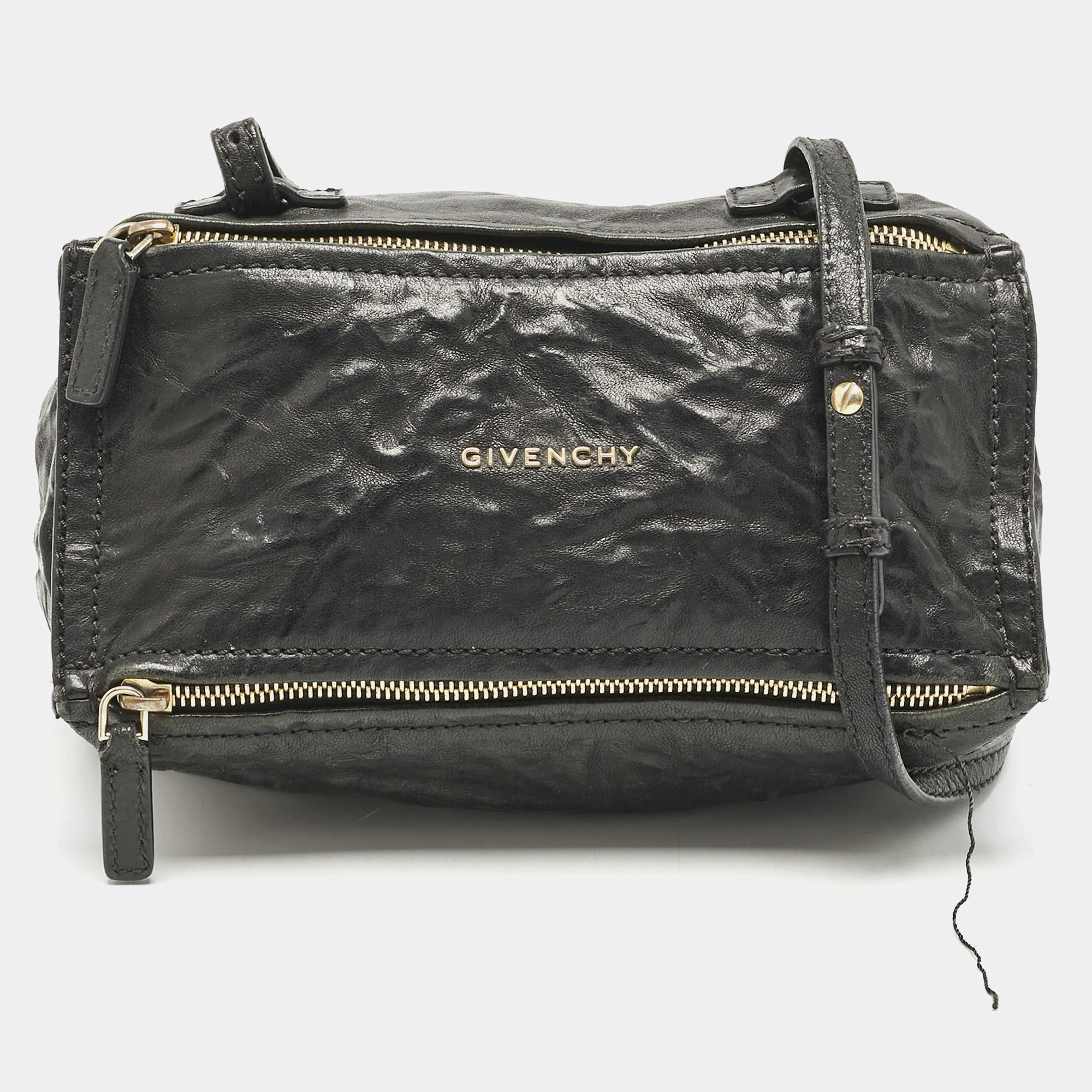 Pre Owned Givenchy Black Distressed Leather Mini Pandora Sugar Crossbody Bag