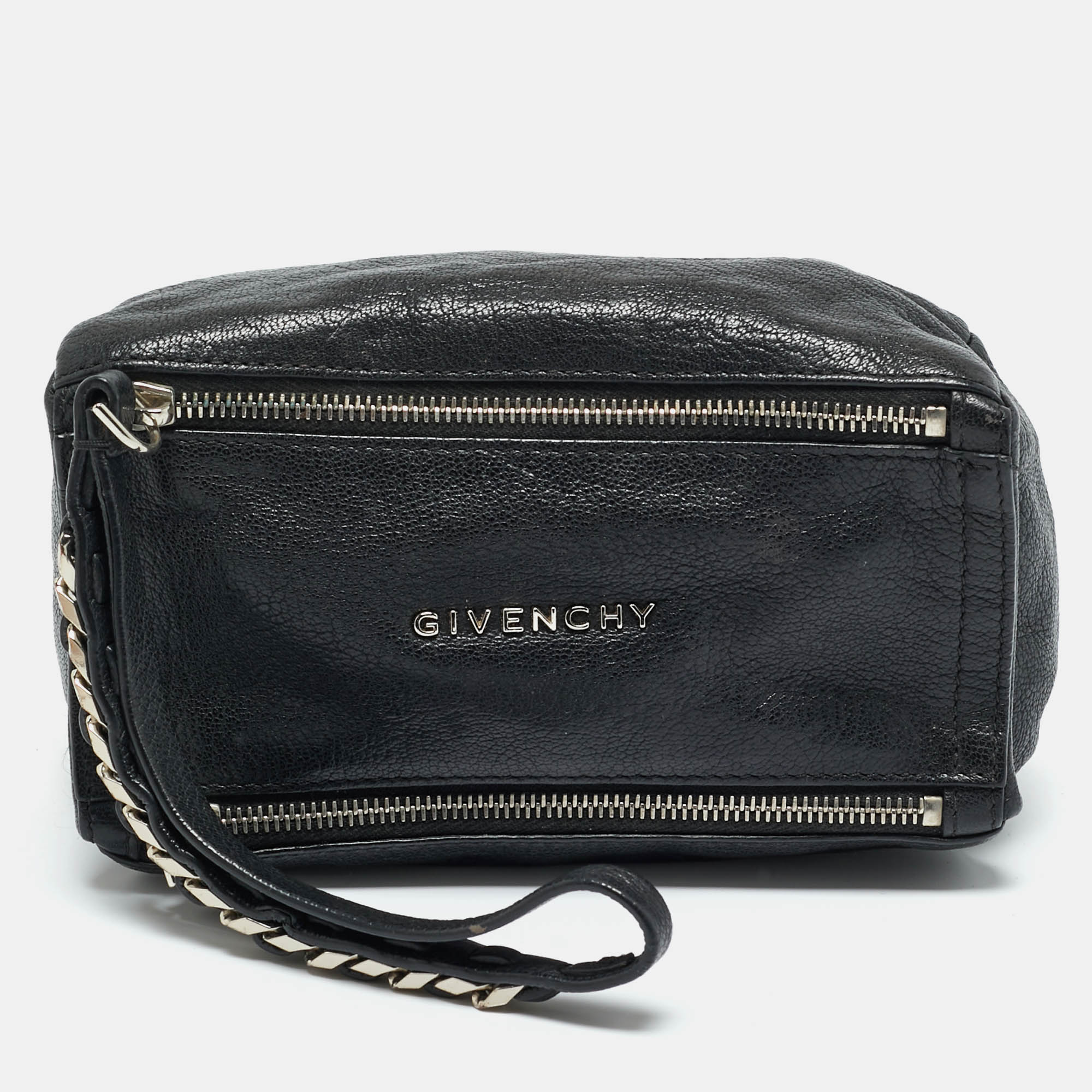 Pre Owned Givenchy Black Leather Pandora Wristlet Clutch