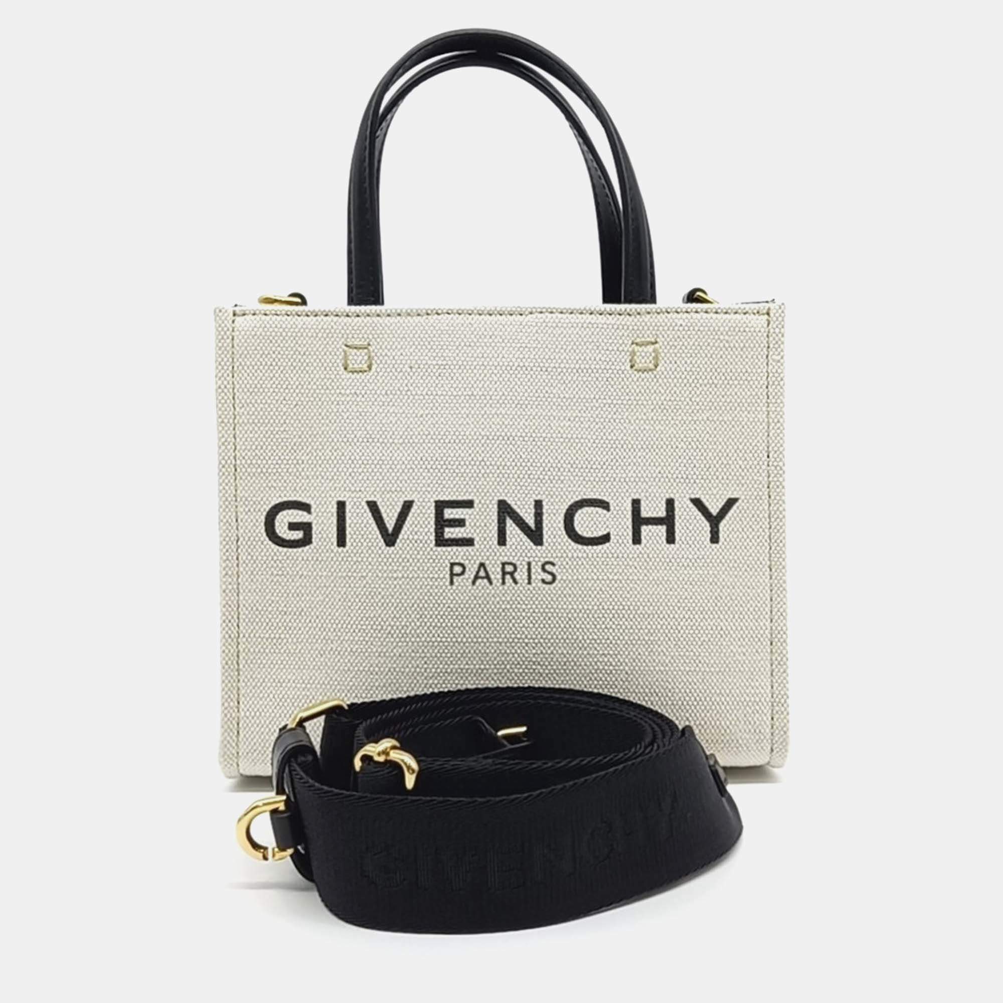 Pre Owned Givenchy Black White Leather Canvas G Tote Bag Mini