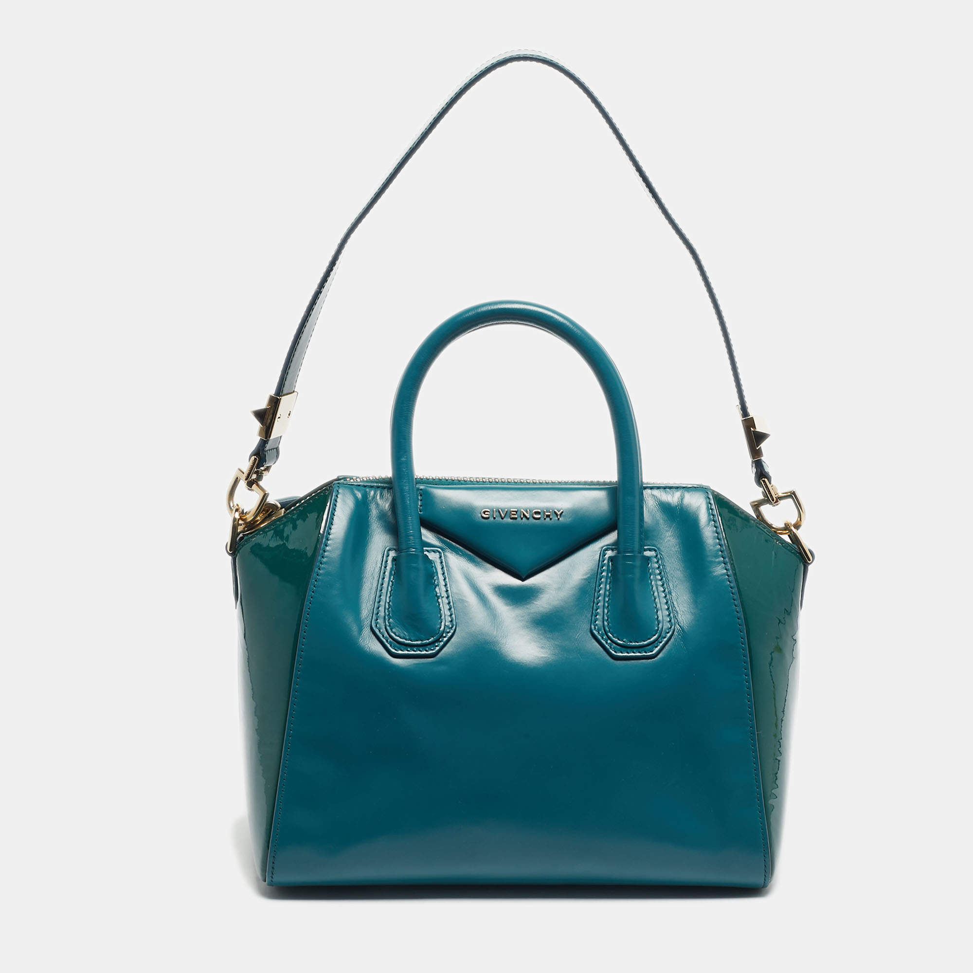 Pre Owned Givenchy Green Patent and Leather Small Antigona Satchel