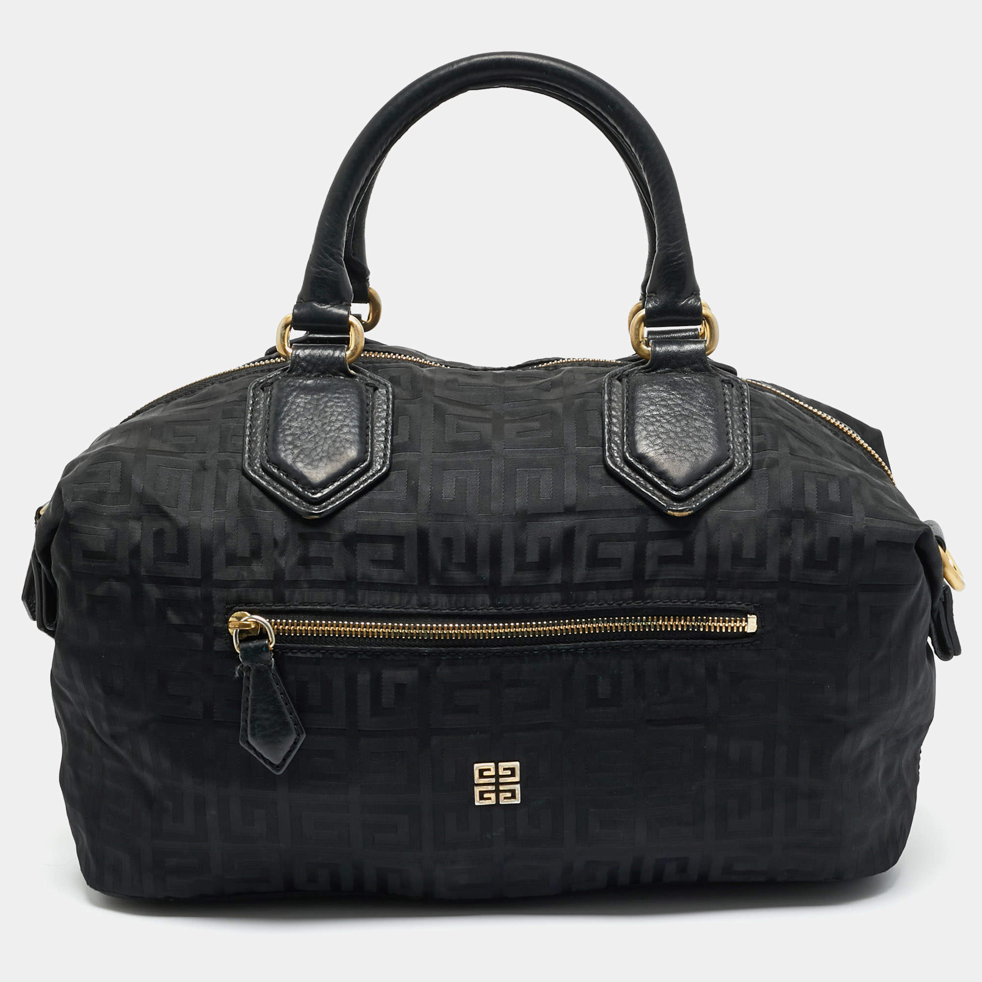 Pre Owned Givenchy Black Logo Jacquard Nylon Satchel