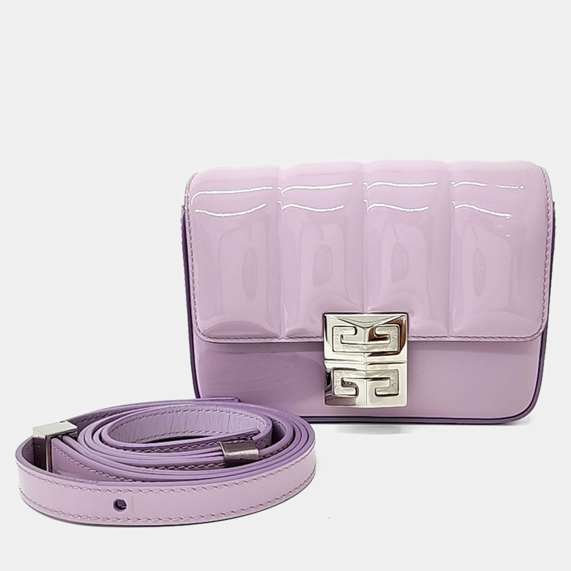 Pre Owned Givenchy Purple Patent Leather 4G Shoulder Bag Small