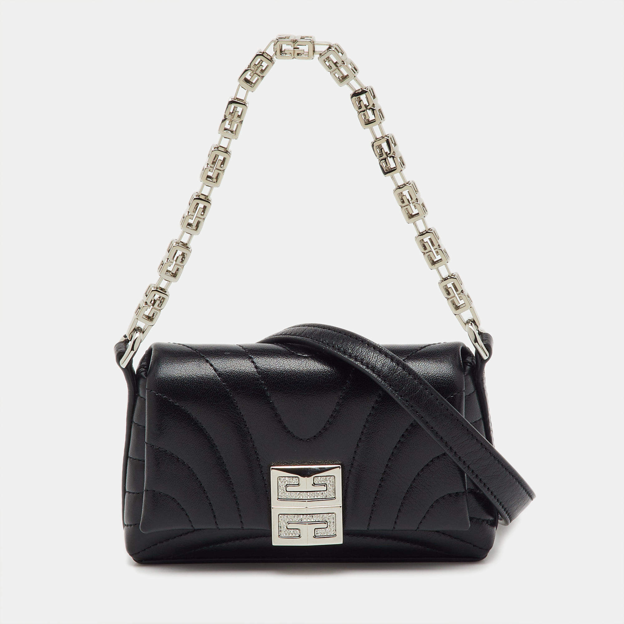 Pre Owned Givenchy Black Quilted Leather 4G Liquid Micro Shoulder Bag