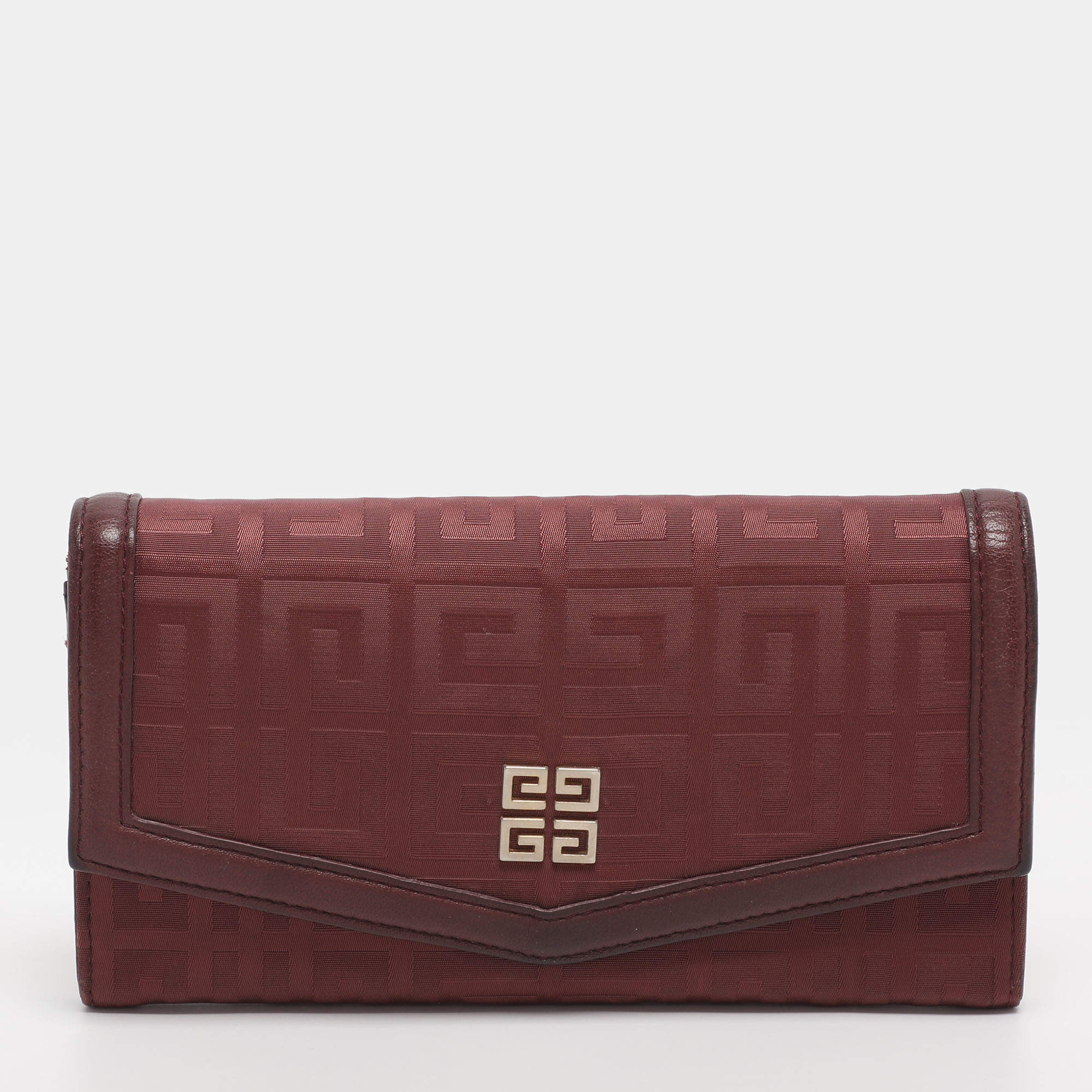 Pre Owned Givenchy Burgundy Nylon Monogram and Leather Continental Wallet