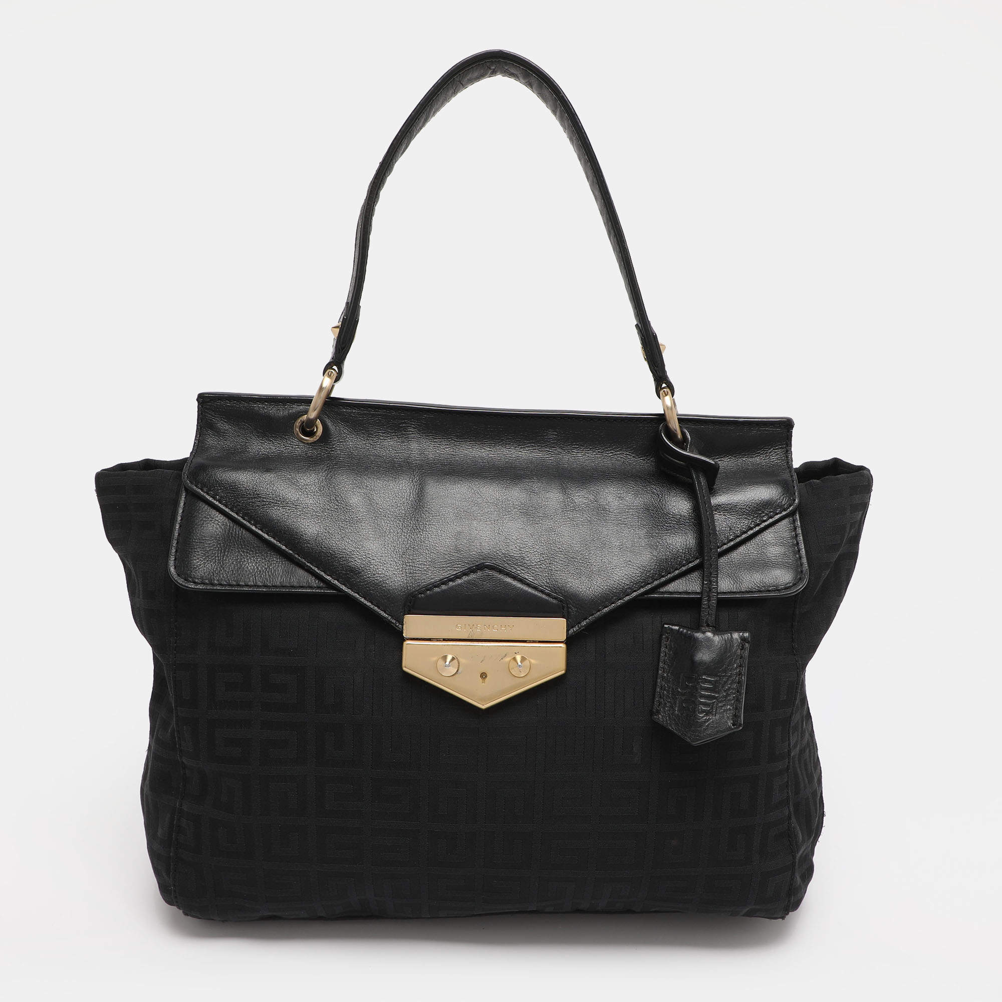 Pre Owned Givenchy Black Monogram Canvas and Leather Top Handle Bag
