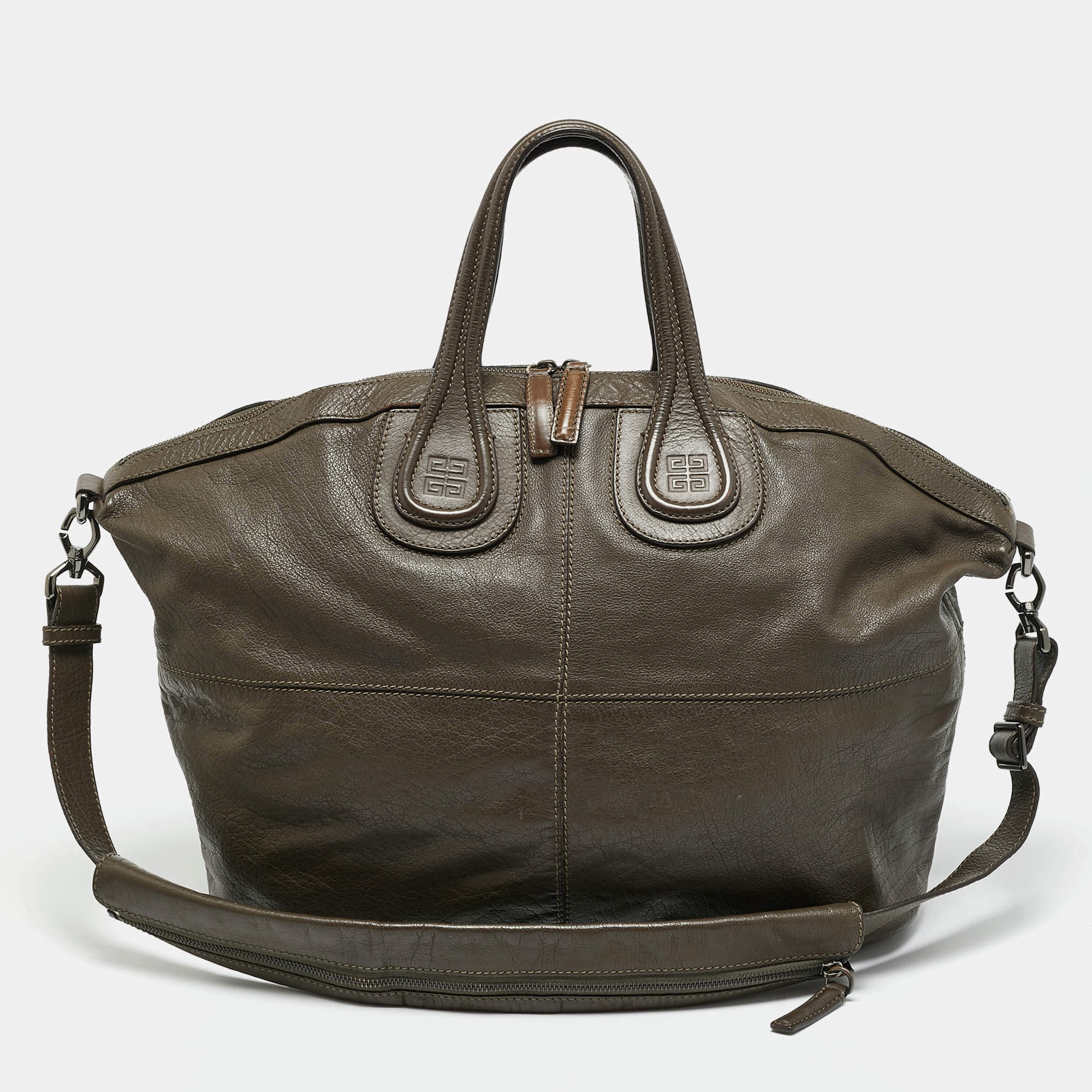 Pre Owned Givenchy Olive Green Leather Large Nightingale Satchel