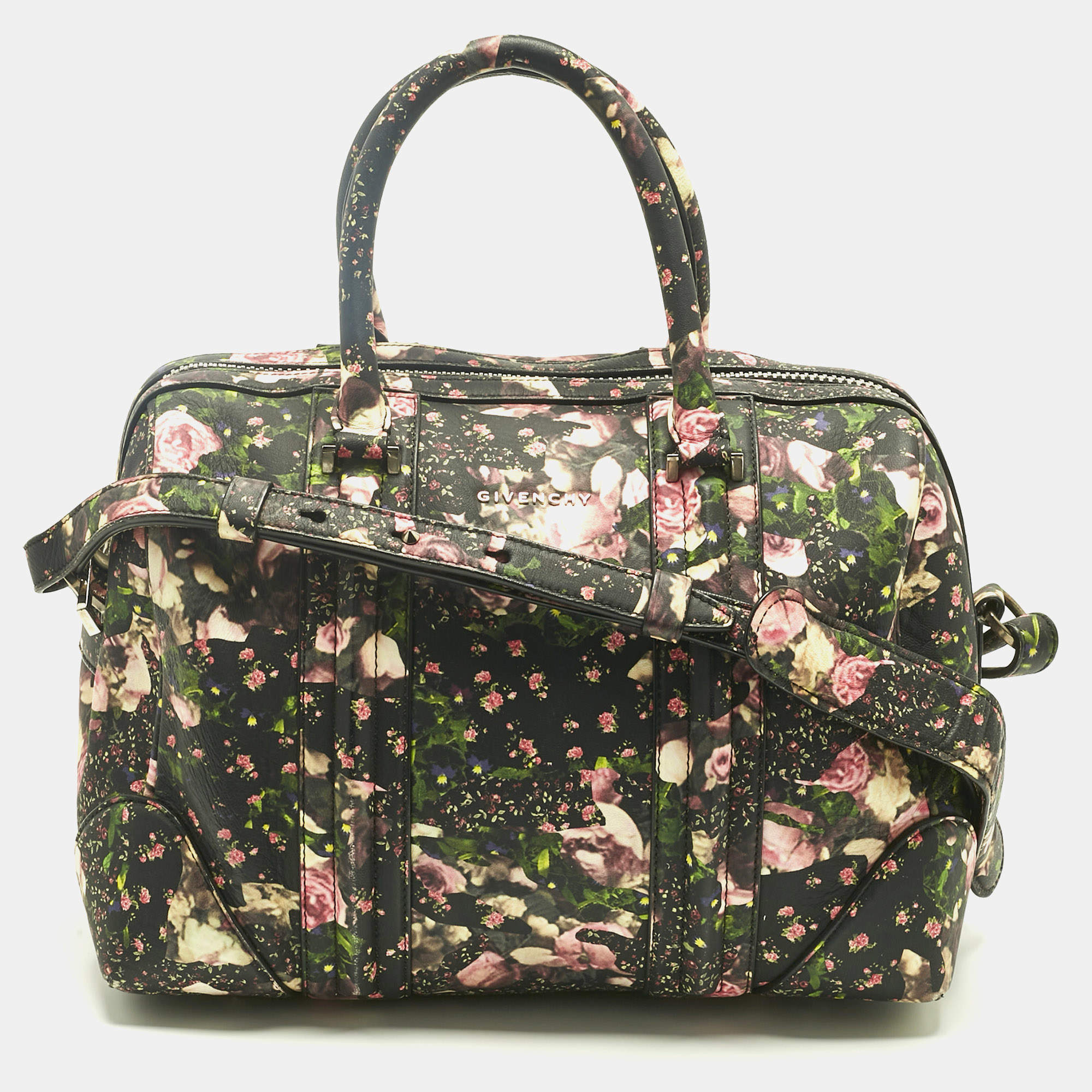 Pre Owned Givenchy Multicolor Coated Canvas and Leather Floral Lucrezia Boston Bag