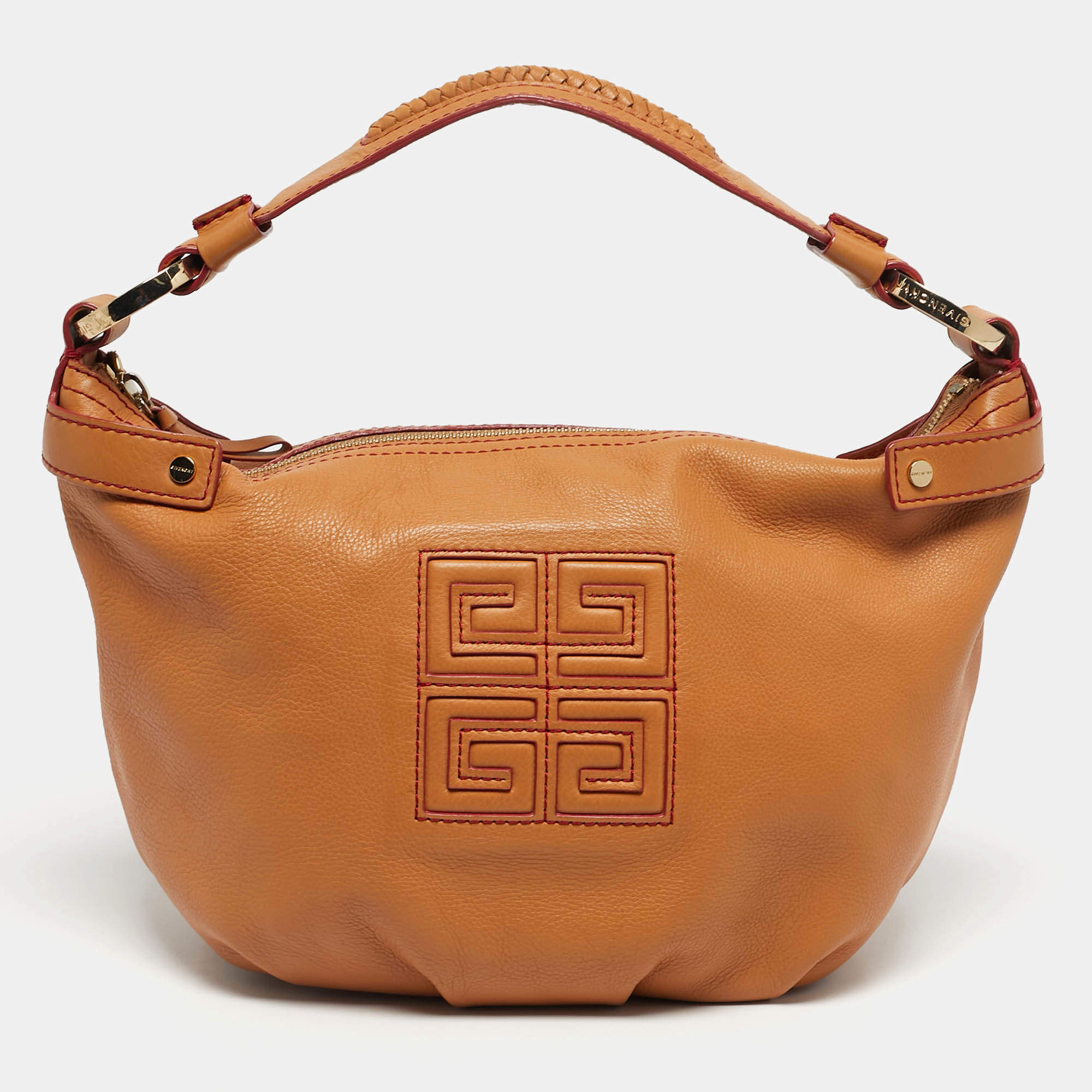 Pre Owned Givenchy Tan Leather Greca Logo Hobo