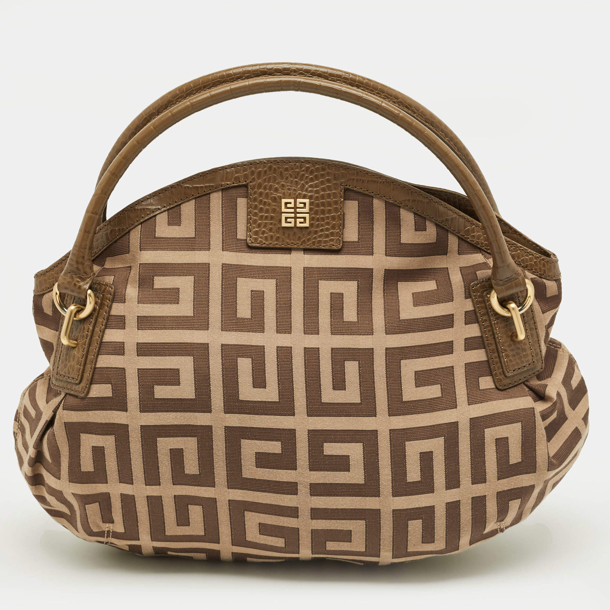 Pre Owned Givenchy Brown Jacquard Canvas and Leather Hobo