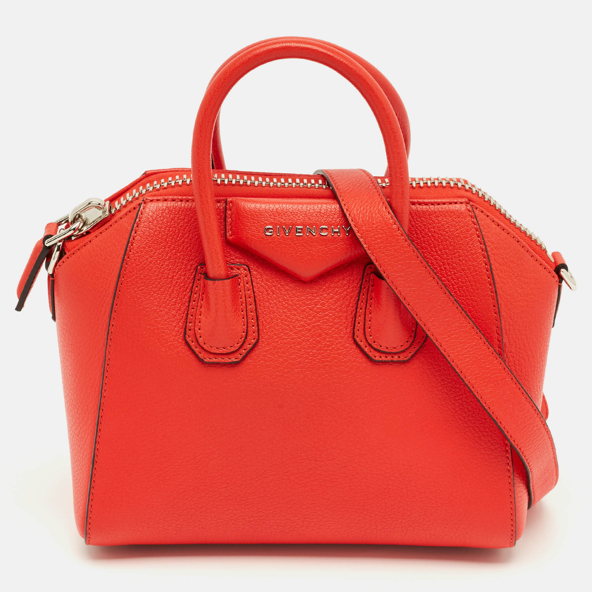 Pre Owned Givenchy Red Leather Mini Antigona Satchel
