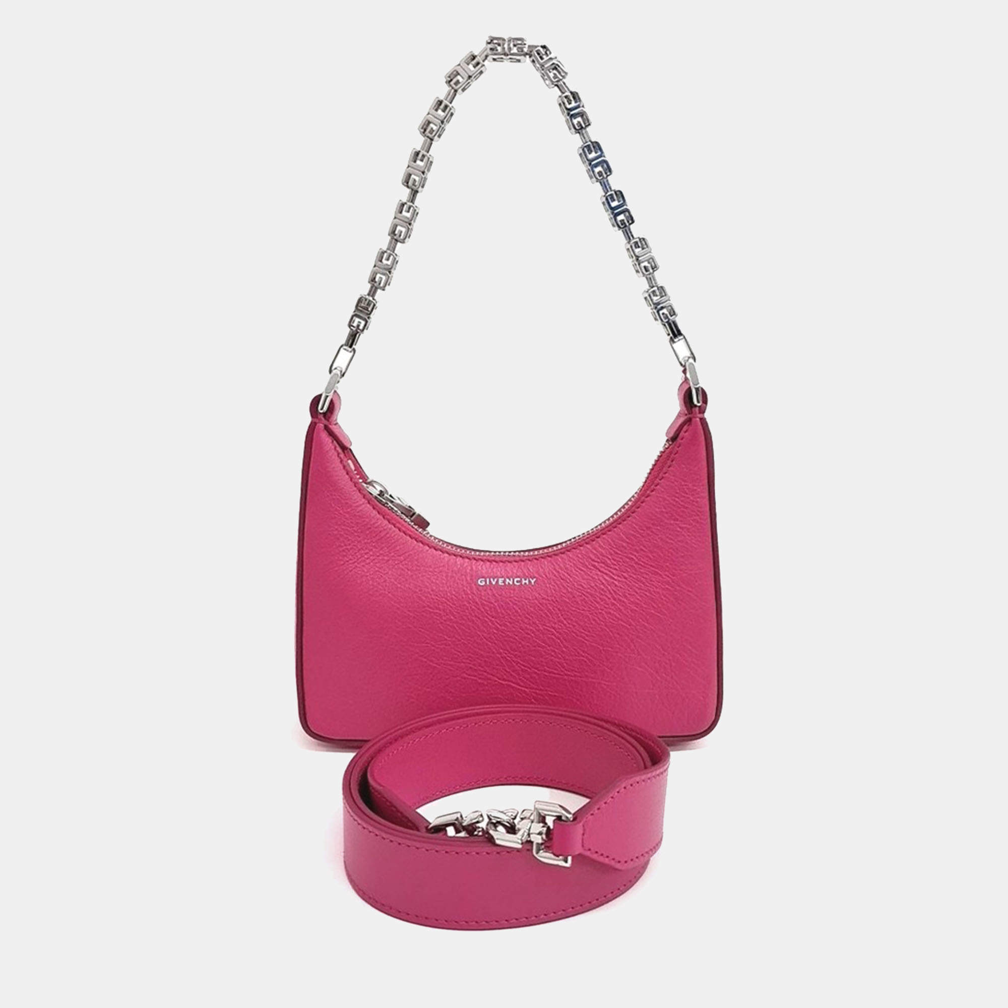 Pre Owned Givenchy Pink Leather Moon Cutout Mini Hobo Bag