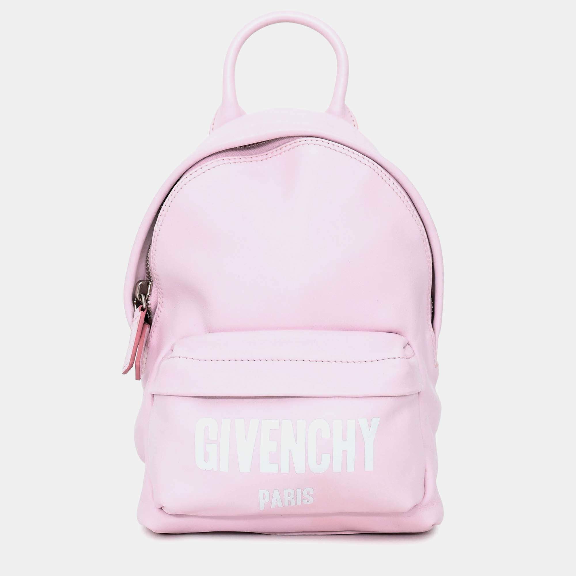 Pre Owned Givenchy 2017 Pink Leather Logo Printed Mini Backpack