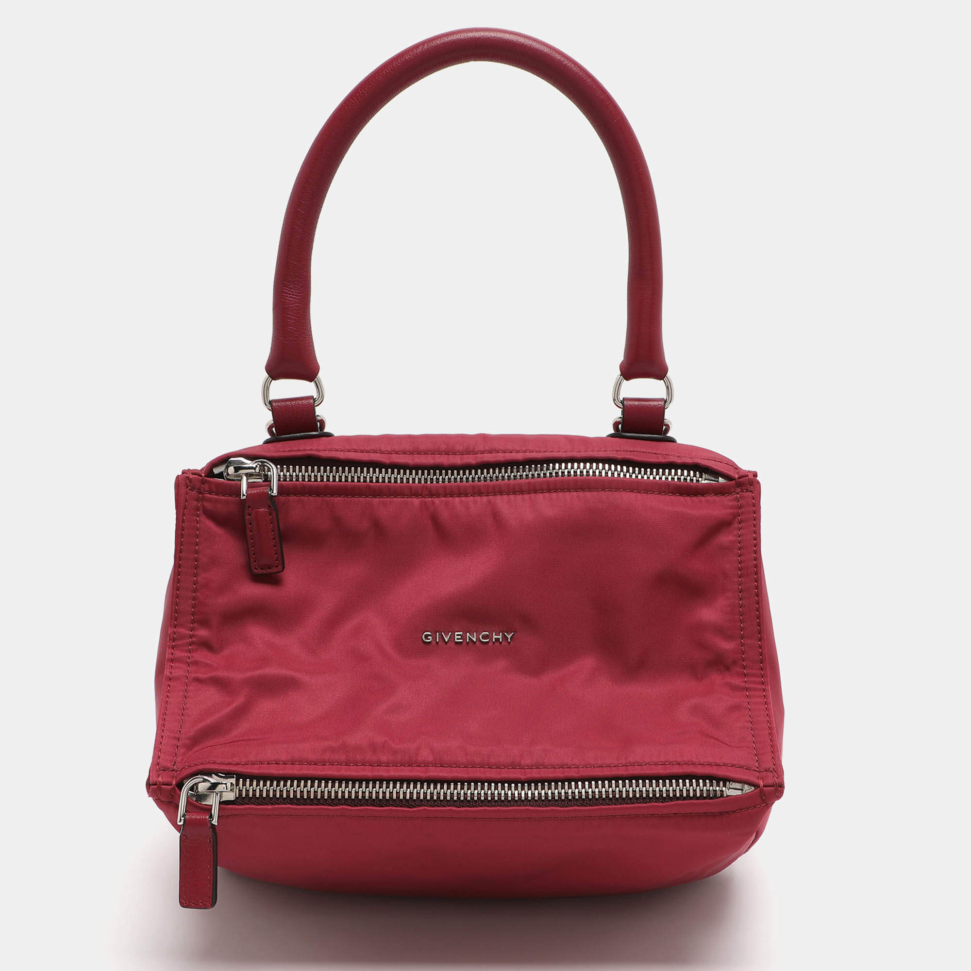 Pre Owned Givenchy Pandora Medium Burgundy Nylon Box Shoulder Bag