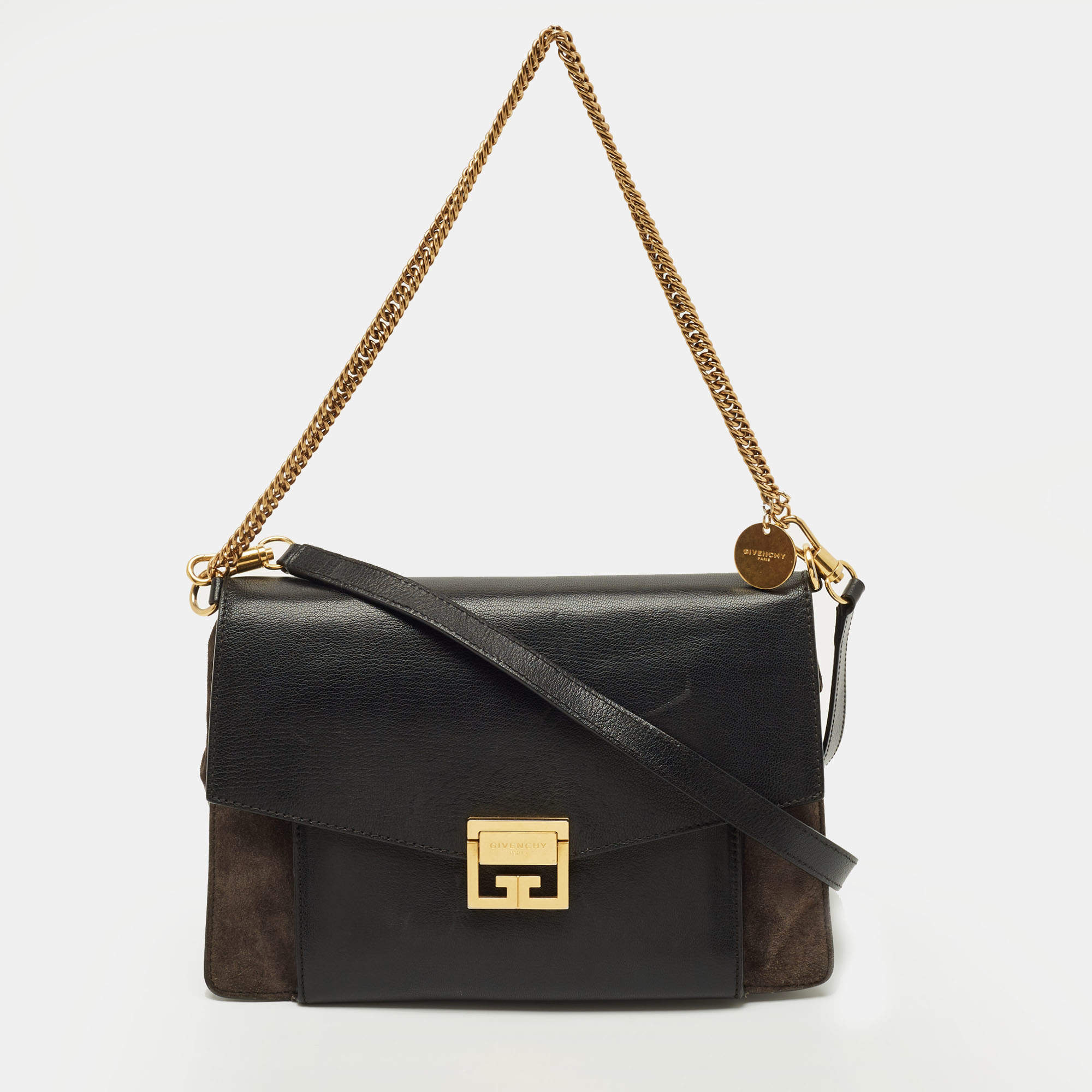 مملوكة مسبقًا Givenchy GV3 Medium Black/Dark Beige Leather and Suede Shoulder Bag