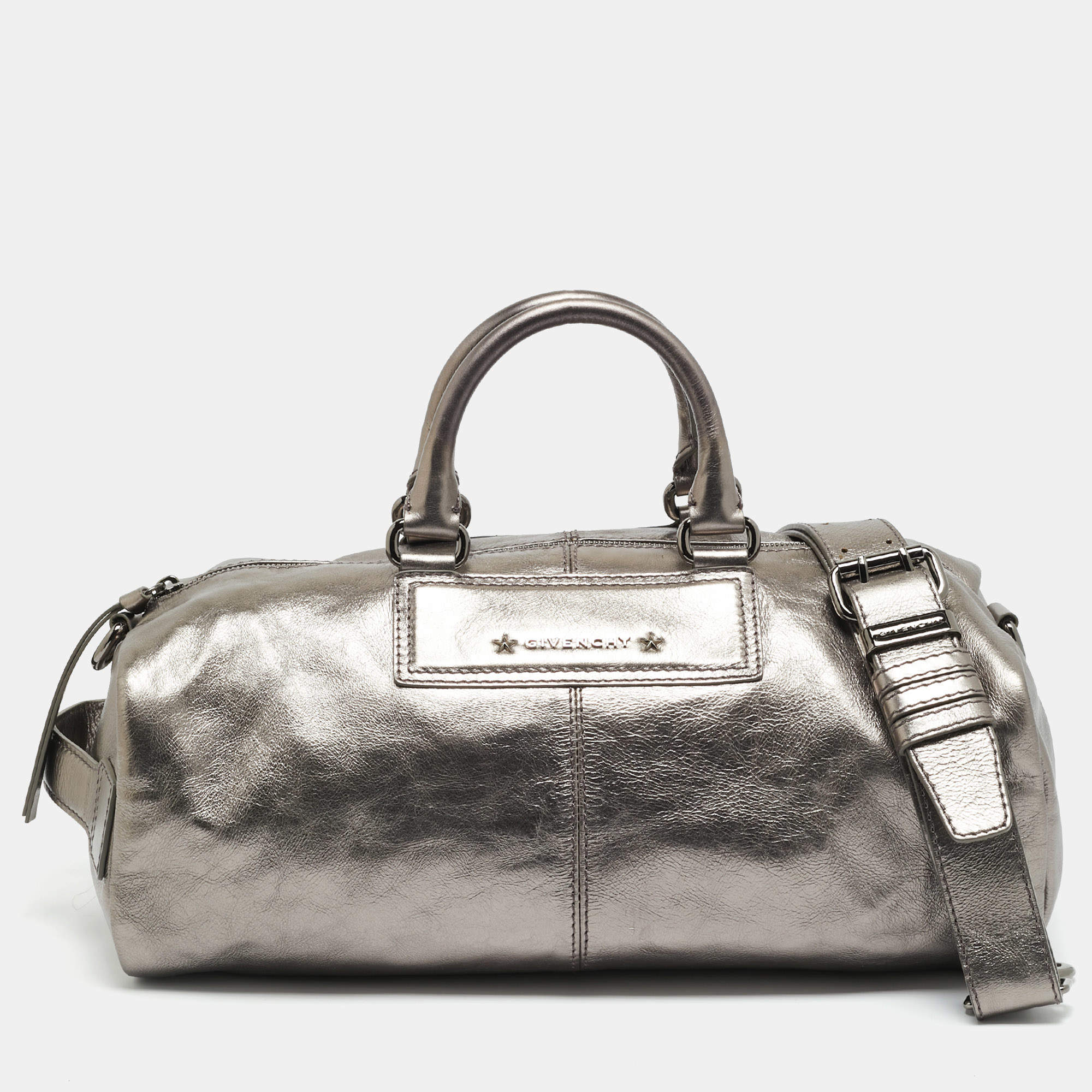 مملوكة مسبقًا Givenchy Metallic Dark Grey Leather Zip Duffle Bag