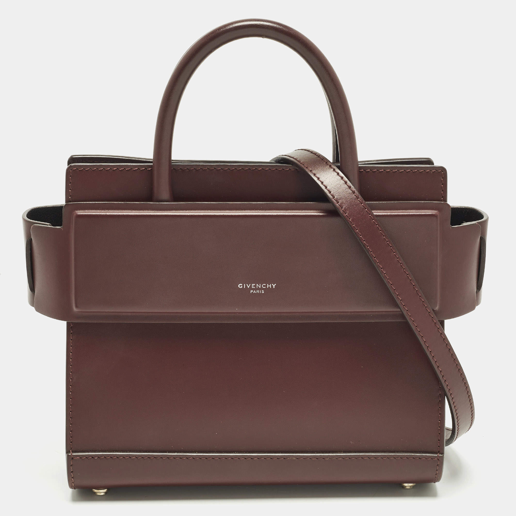 Pre Owned Givenchy Horizon Mini Burgundy Leather Tote