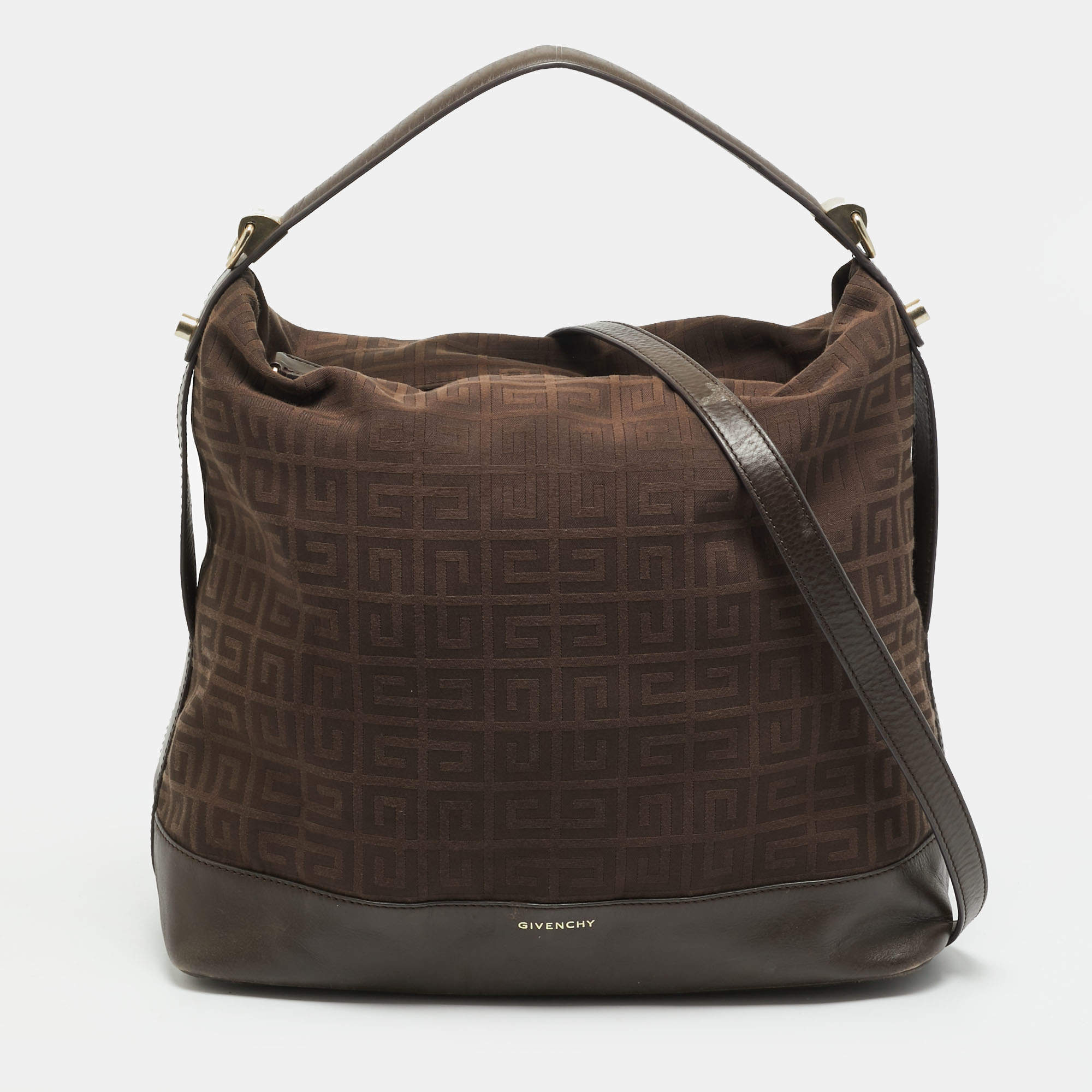 Pre Owned Givenchy Brown Jacquard Fabric and Leather Hobo