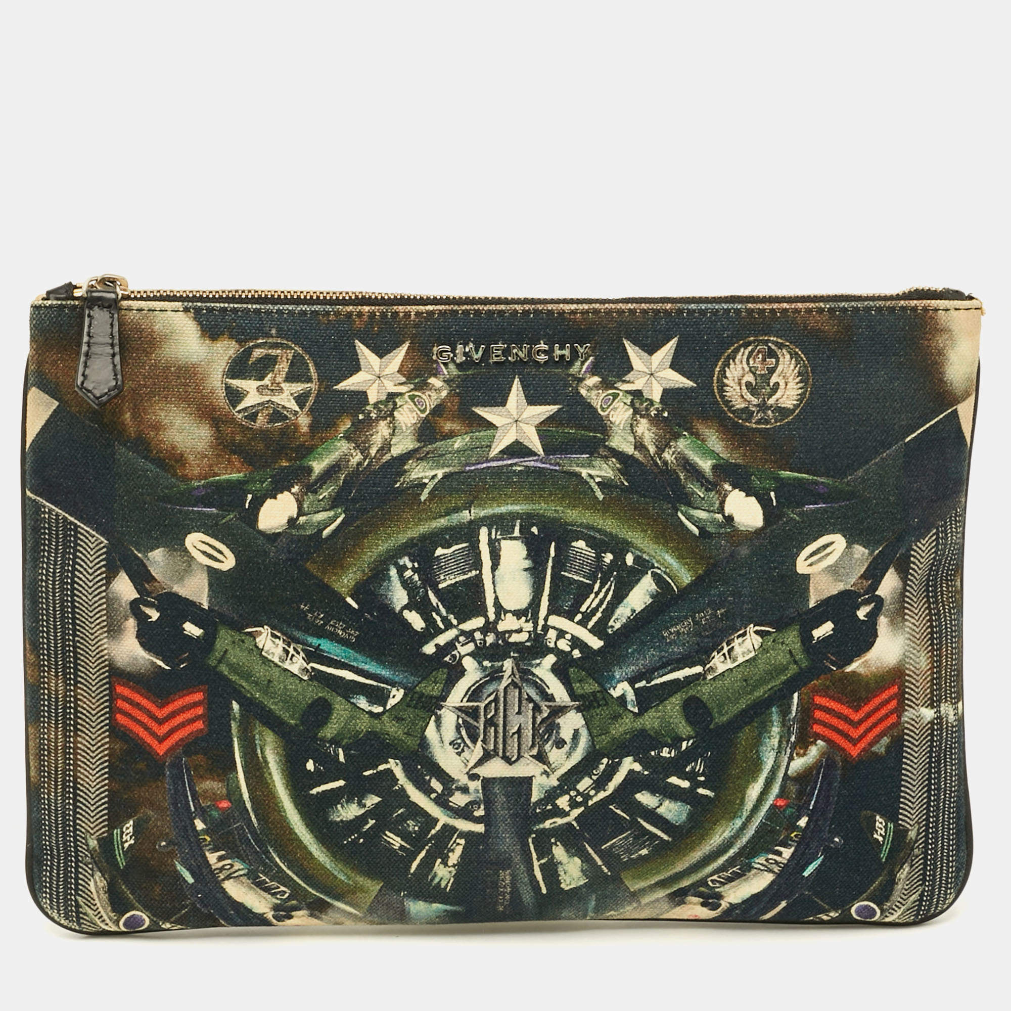 مملوكة مسبقًا Givenchy Fighter Plane and Stars-Print Canvas Clutch
