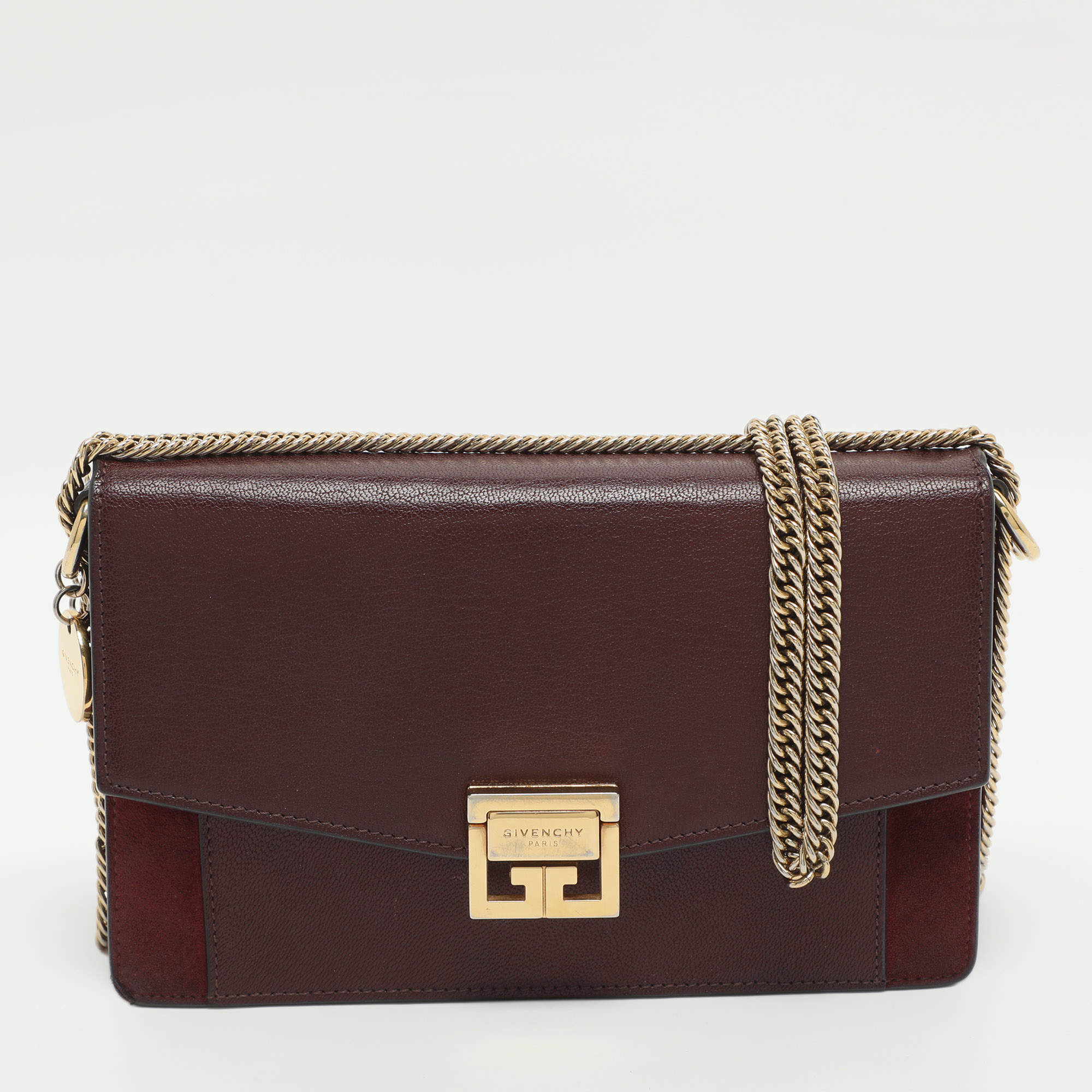 Pre Owned Givenchy GV3 Burgundy Suede and Leather Wallet On Chain